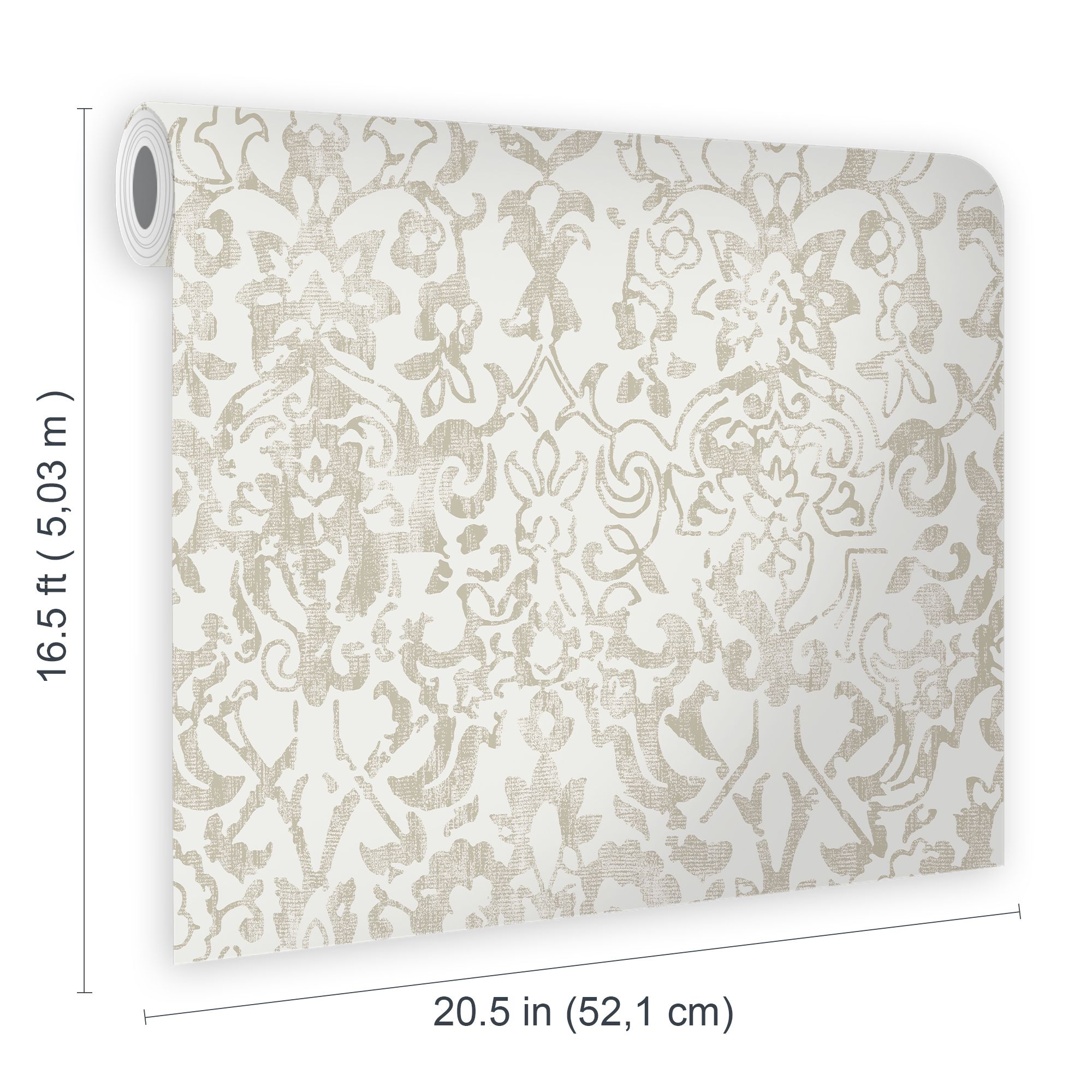 Next Majestic damask Neutral Metallic effect Smooth Wallpaper