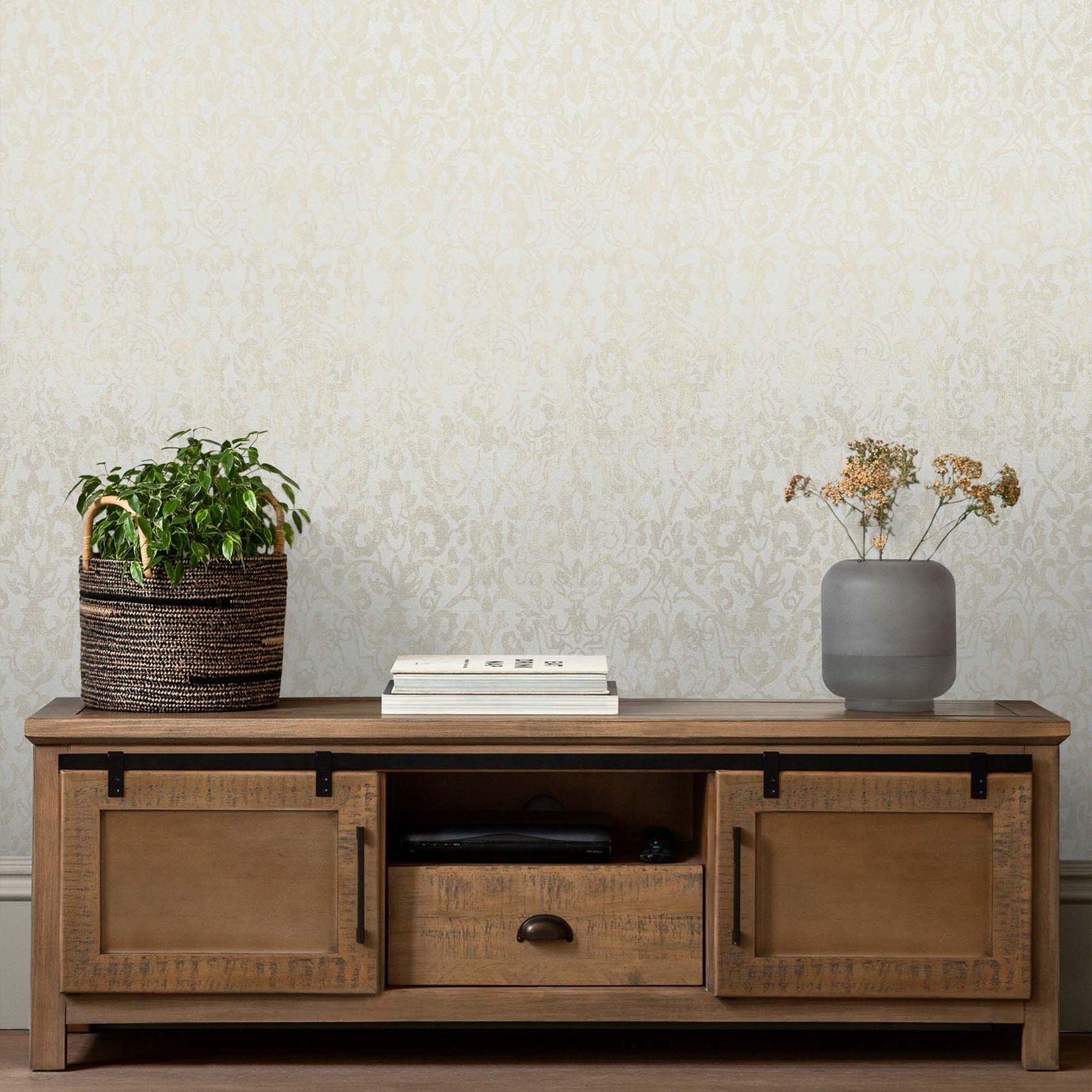Next Majestic damask Neutral Metallic effect Smooth Wallpaper