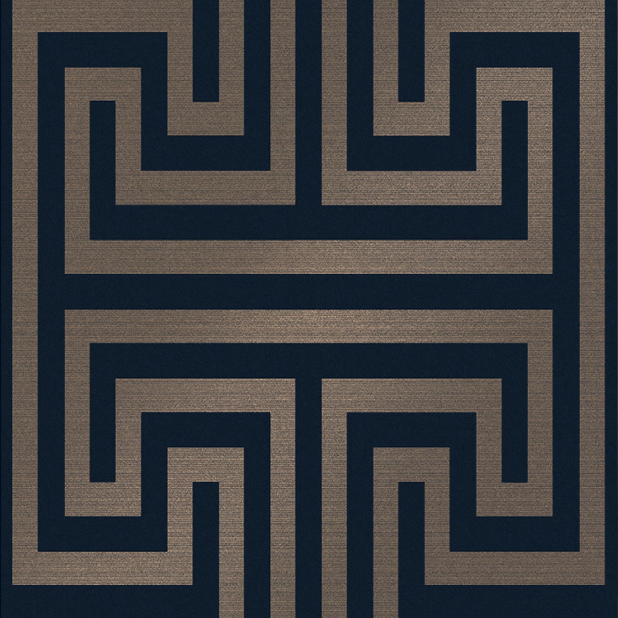 Next Metallic Greek key Navy Metallic effect Smooth Wallpaper Sample