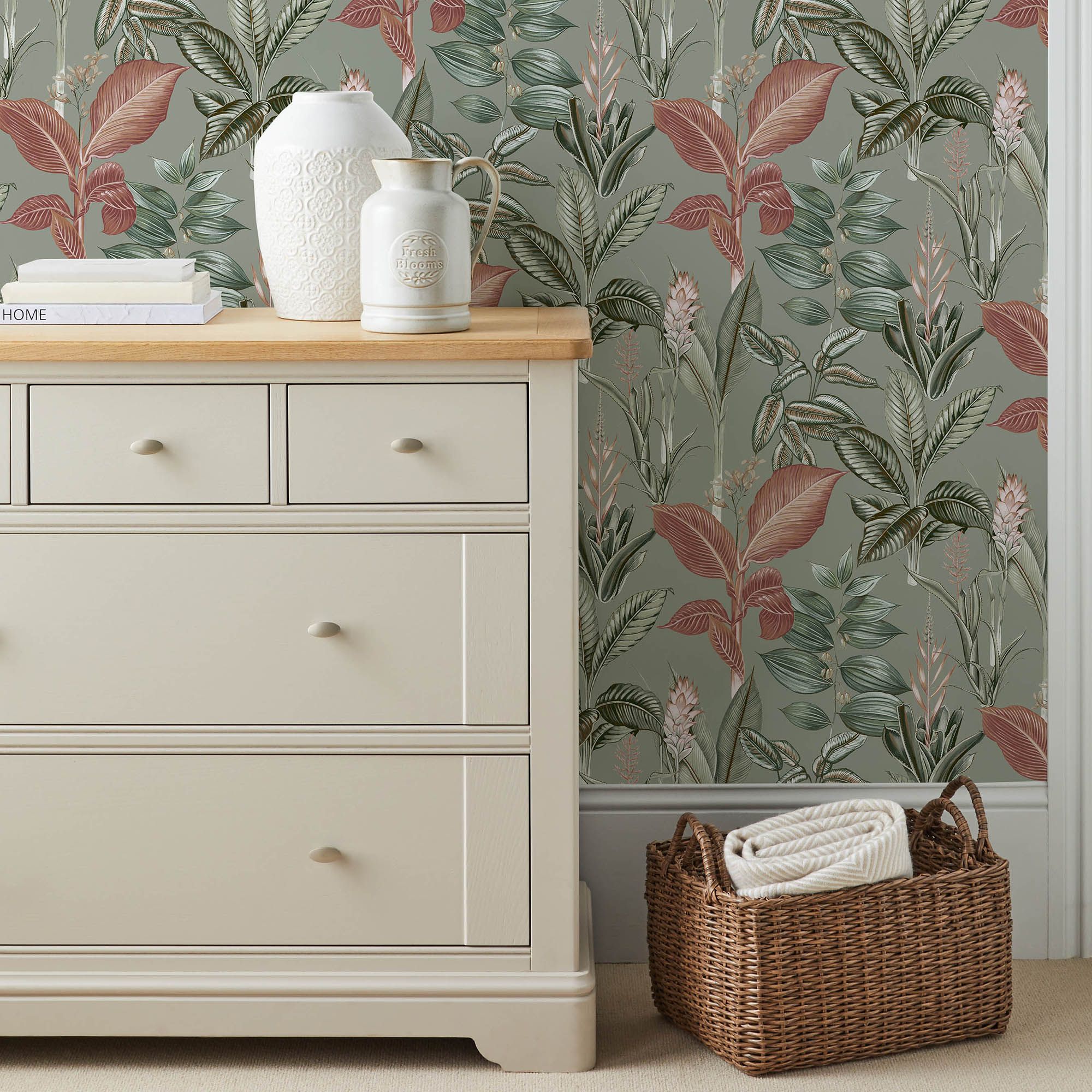 Next Rainforest Leaves Sage Smooth Wallpaper