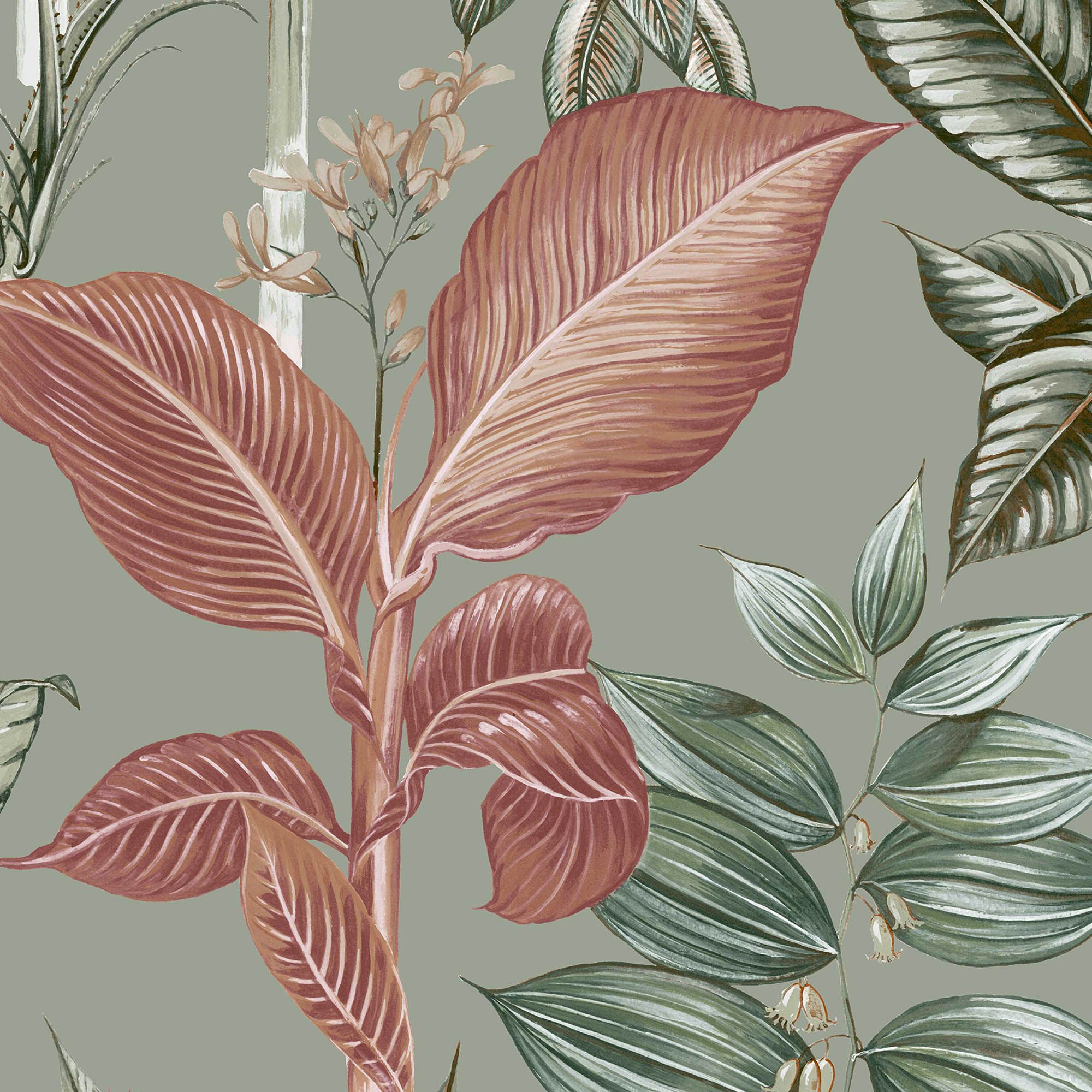 Next Rainforest Leaves Sage Smooth Wallpaper