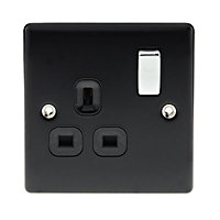 Nexus Black Single 13A Switched Socket with Black inserts