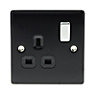Nexus Black Single 13A Switched Socket with Black inserts
