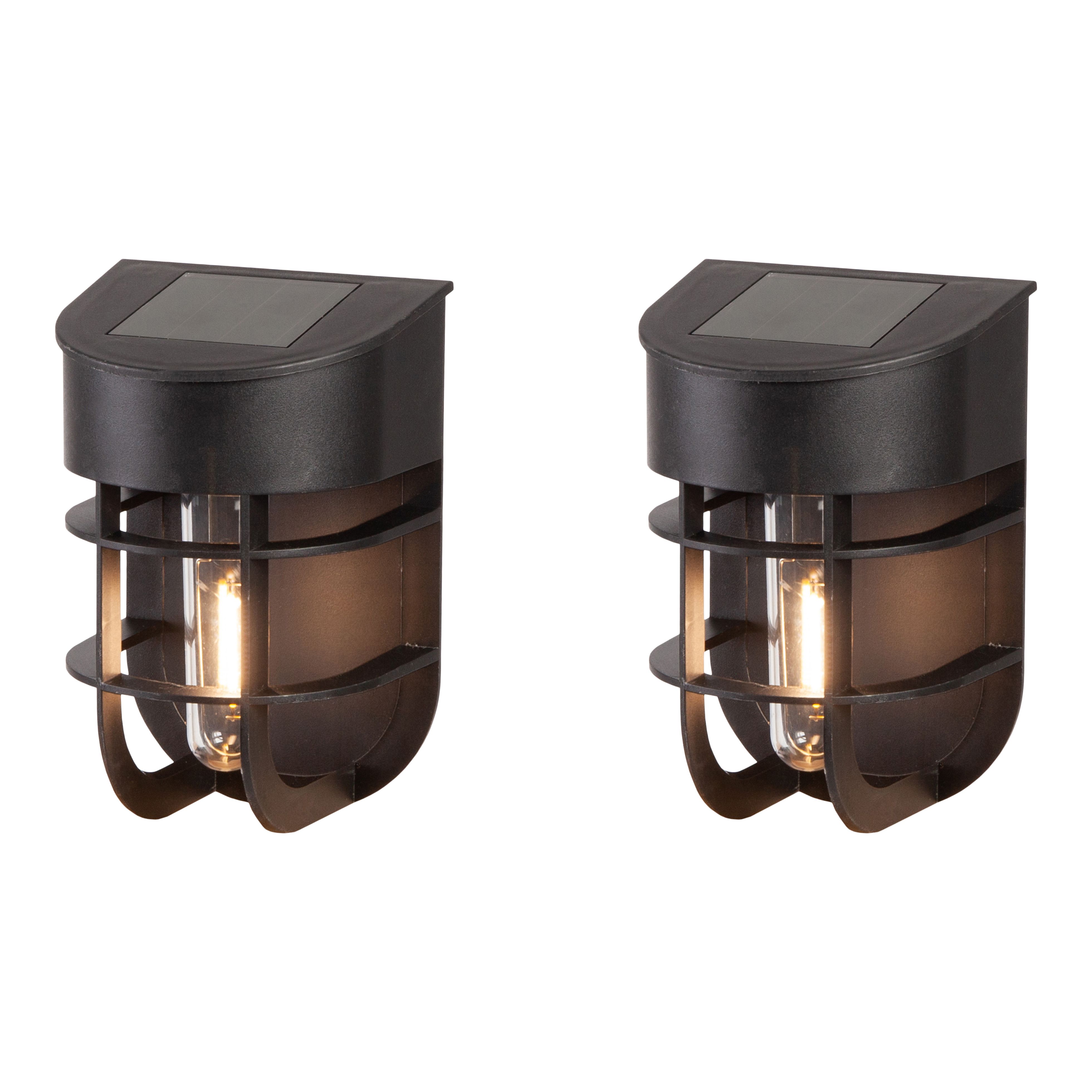 Non-adjustable Black Solar-powered Integrated LED Outdoor Wall light, Pack of 2