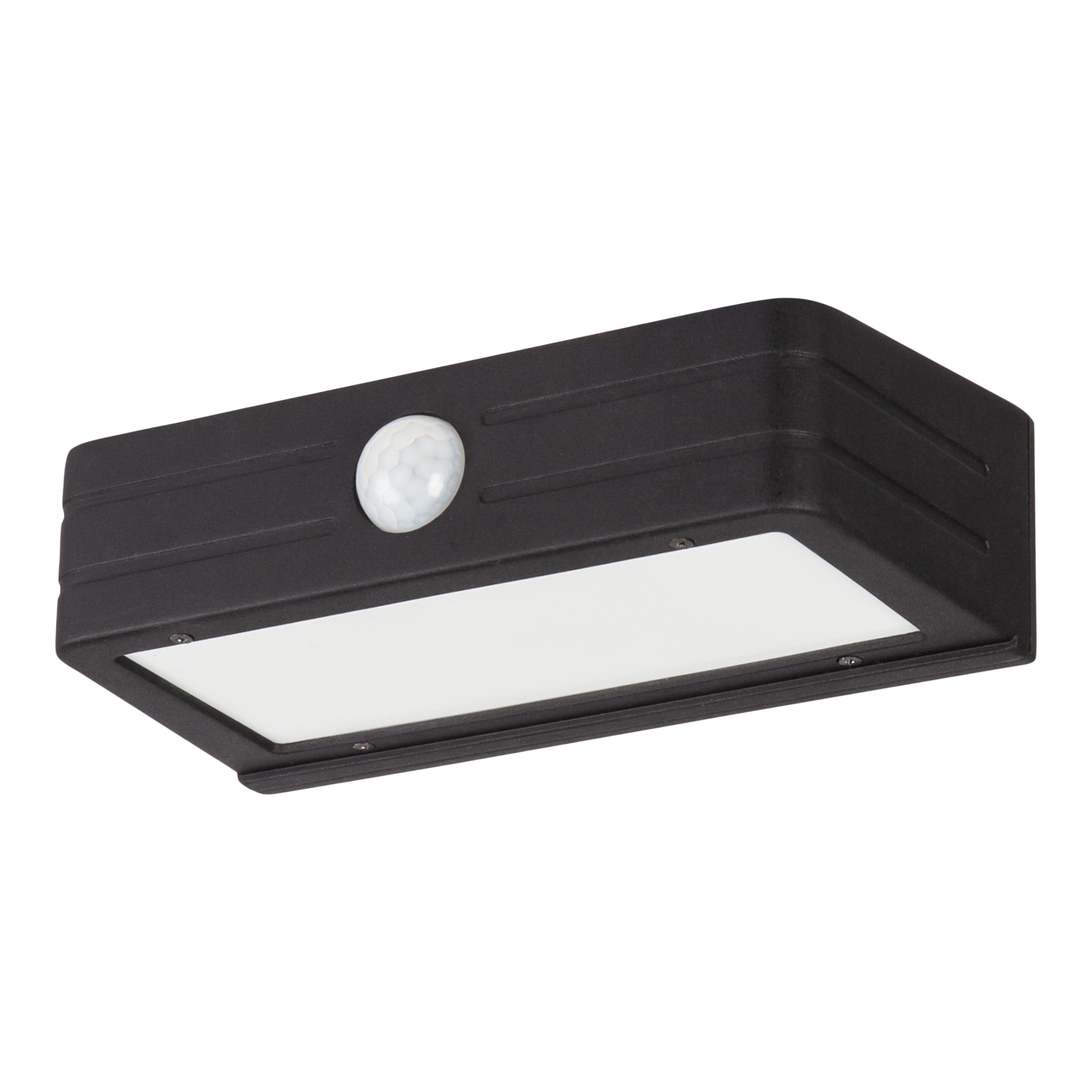 Non-adjustable Black Solar-powered Integrated LED PIR With motion sensor Outdoor Wall light