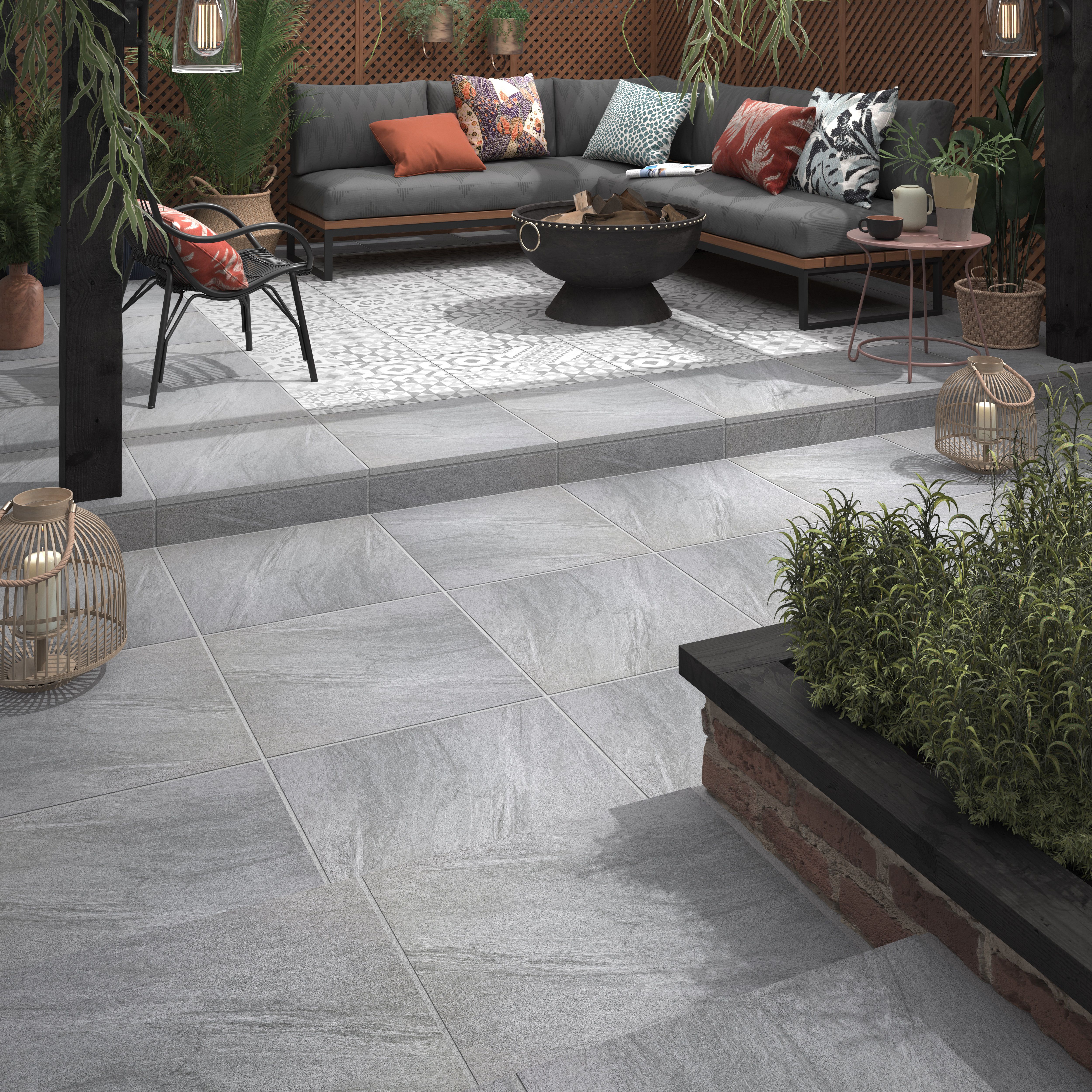 Nordic Medium grey Matt Stone effect Porcelain Outdoor Floor Tile, Pack