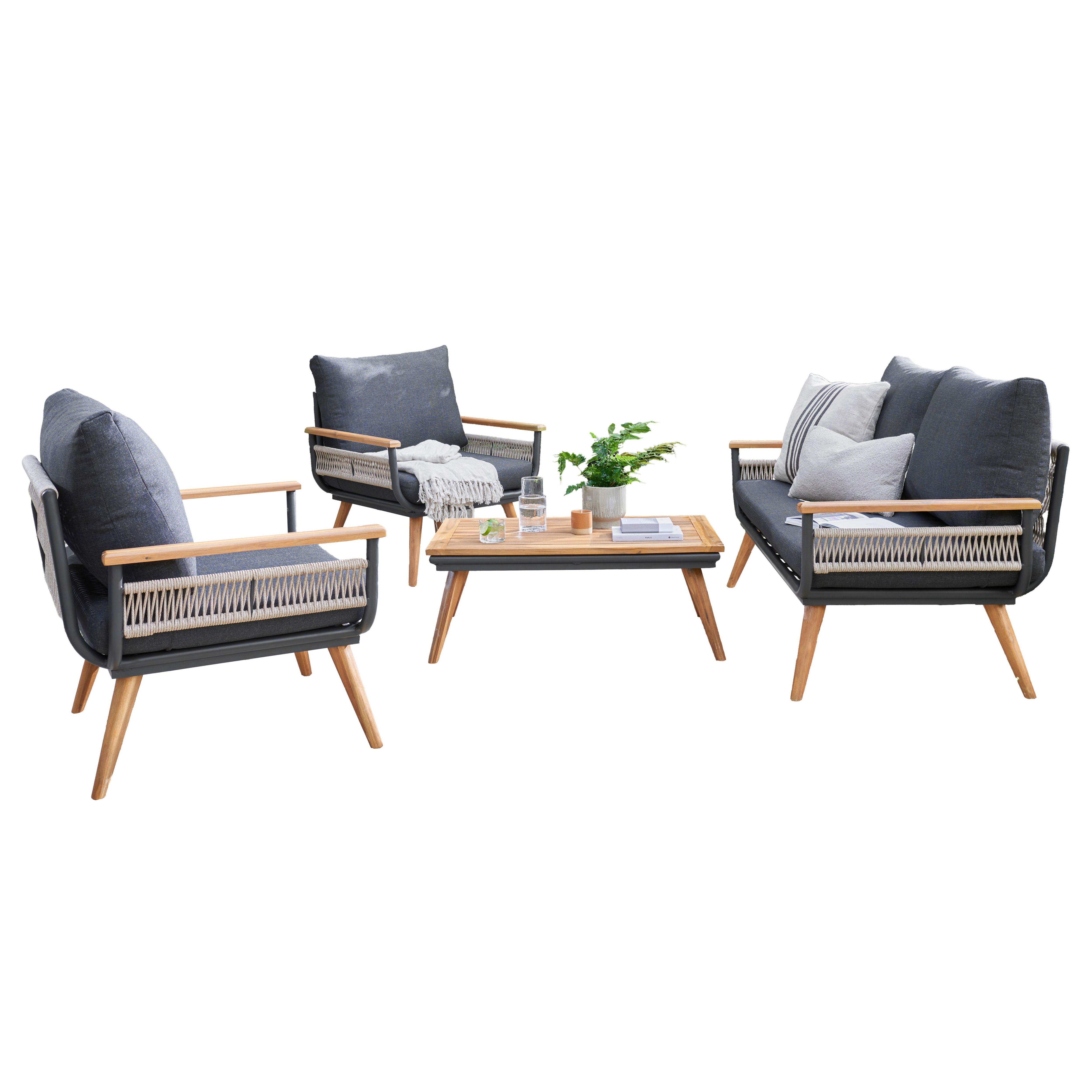 Norfolk Leisure Kimora Grey Wood effect Metal 4 Seater Garden furniture set