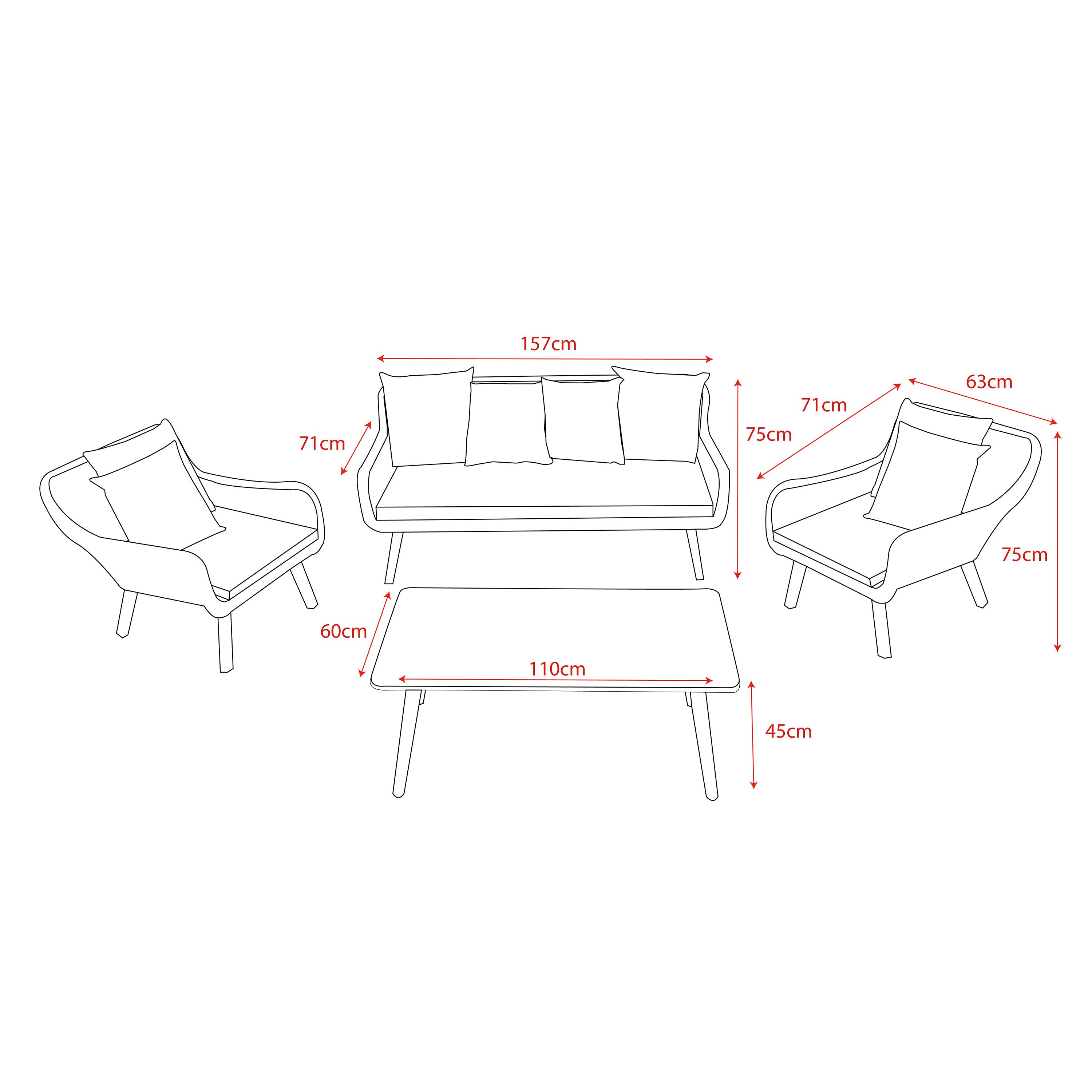 Norfolk Leisure Midori Grey Metal 4 Seater Garden furniture set