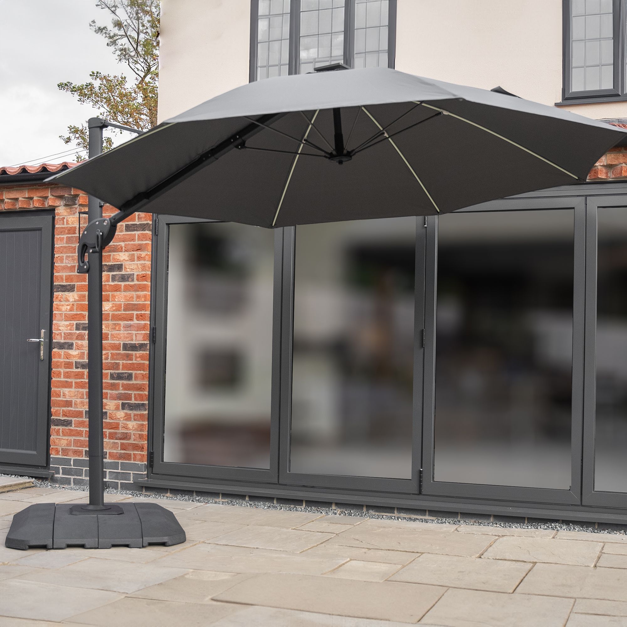Norfolk Leisure One Box (W) 3m (H) 2.5m Dark grey Cantilever parasol