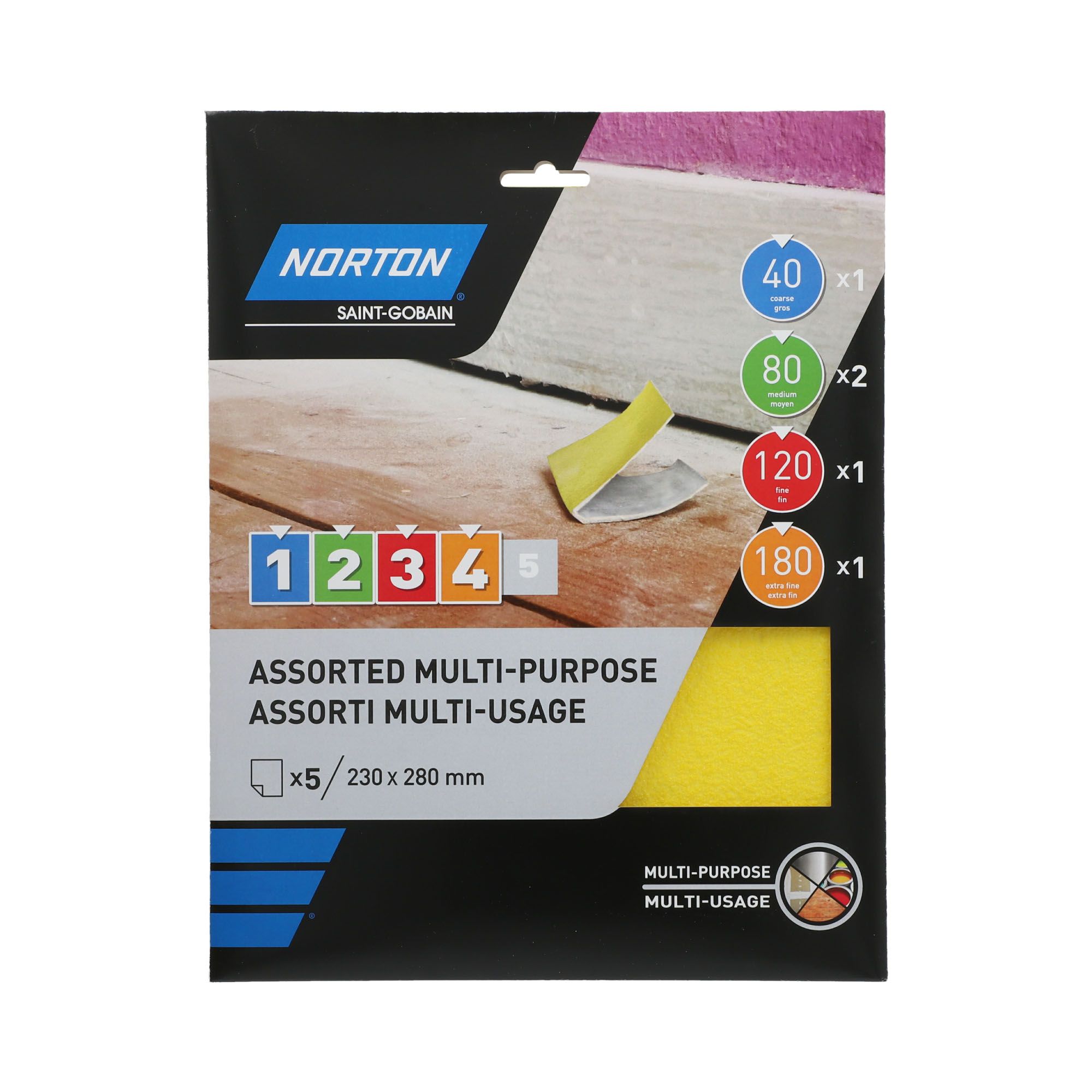 Norton Aluminium oxide Assorted Hand sanding sheets, Pack of 5