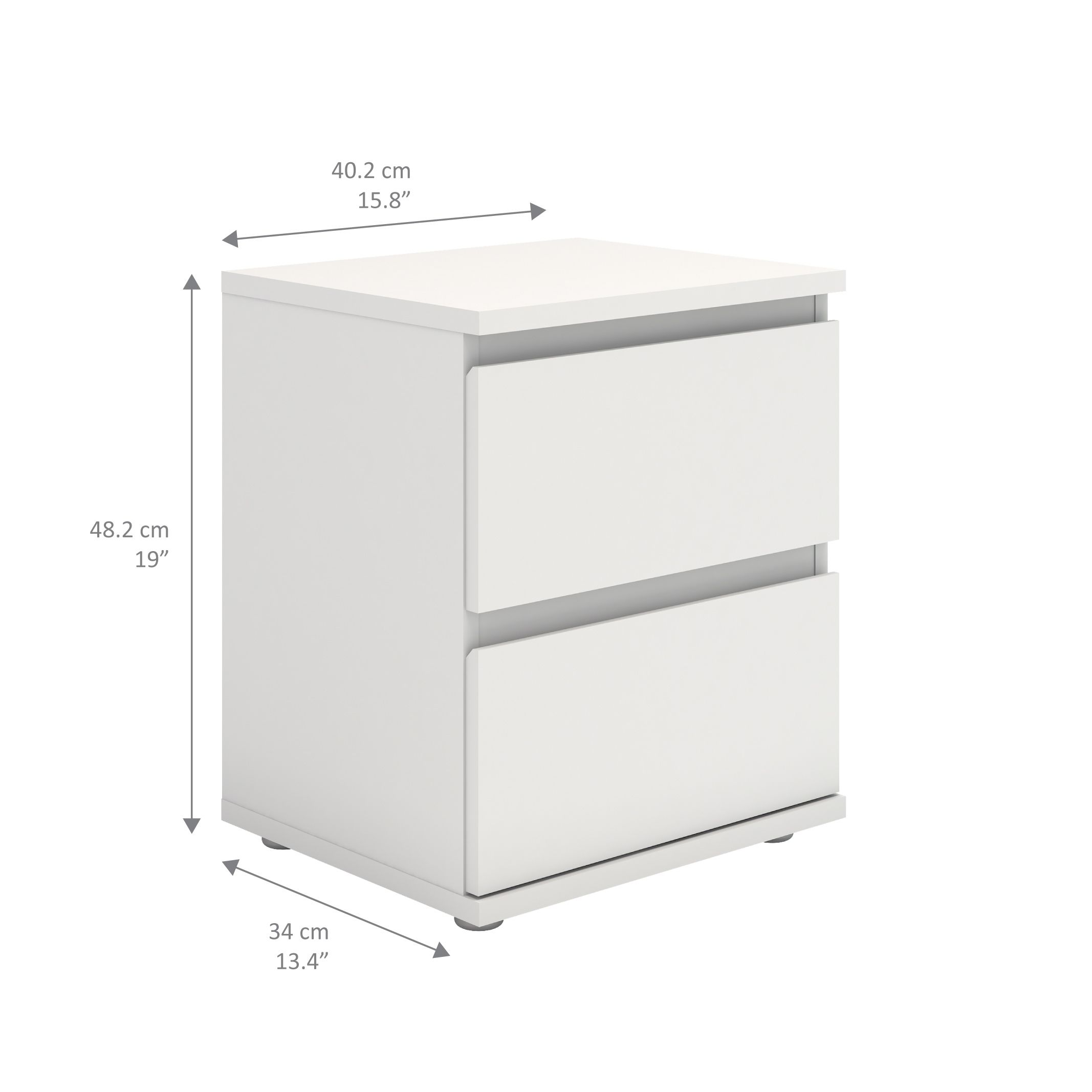 Nova Matt white 2 Drawer Bedside table (H)480mm (W)400mm (D)340mm