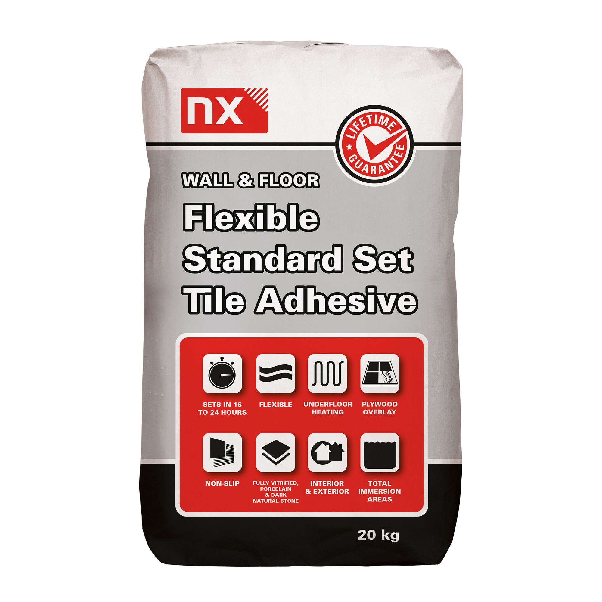 NX Flexible Standard set Grey Wall & floor tile Adhesive, 20kg Tradepoint