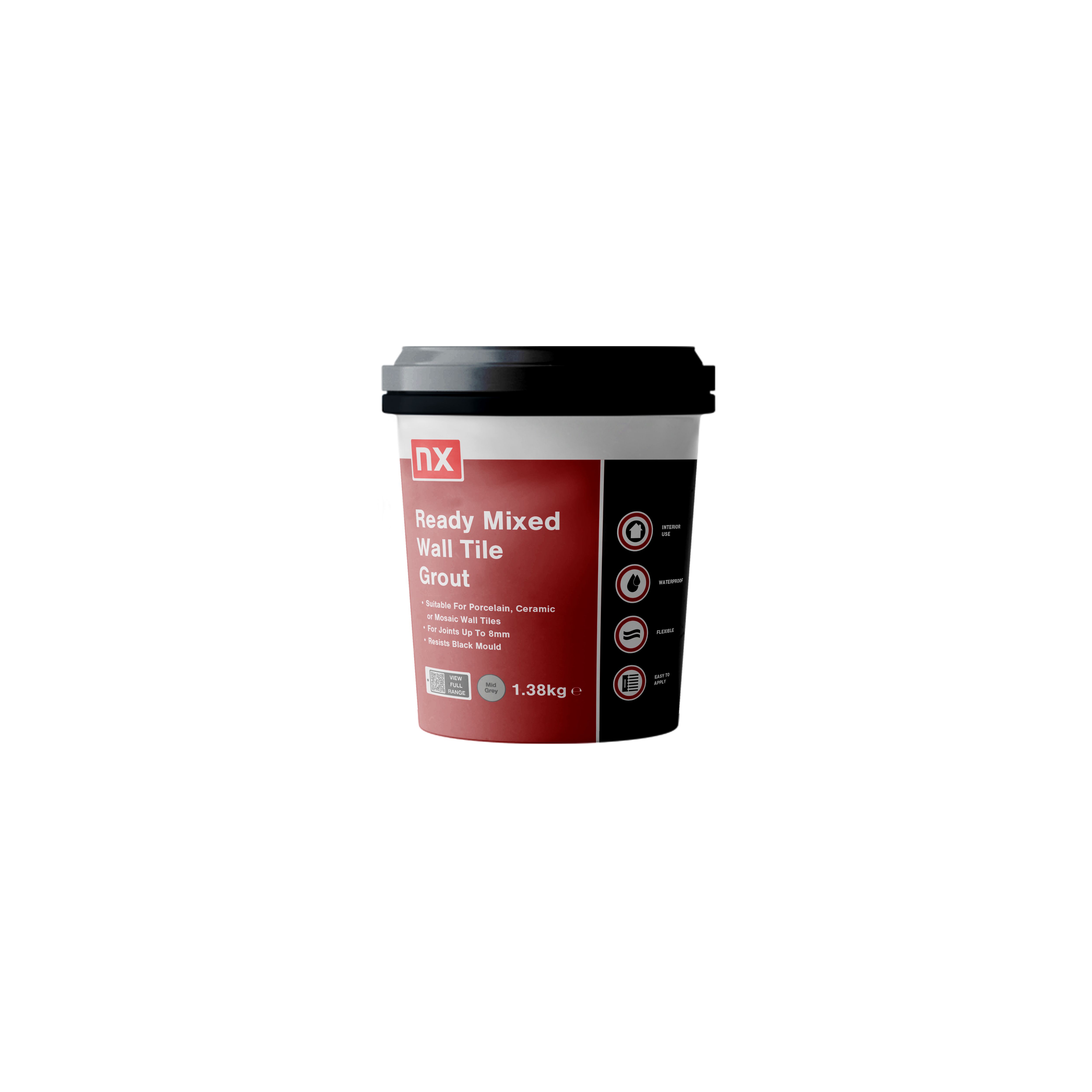 NX Ready mixed Mid Grey Wall tile Grout, 1.38kg