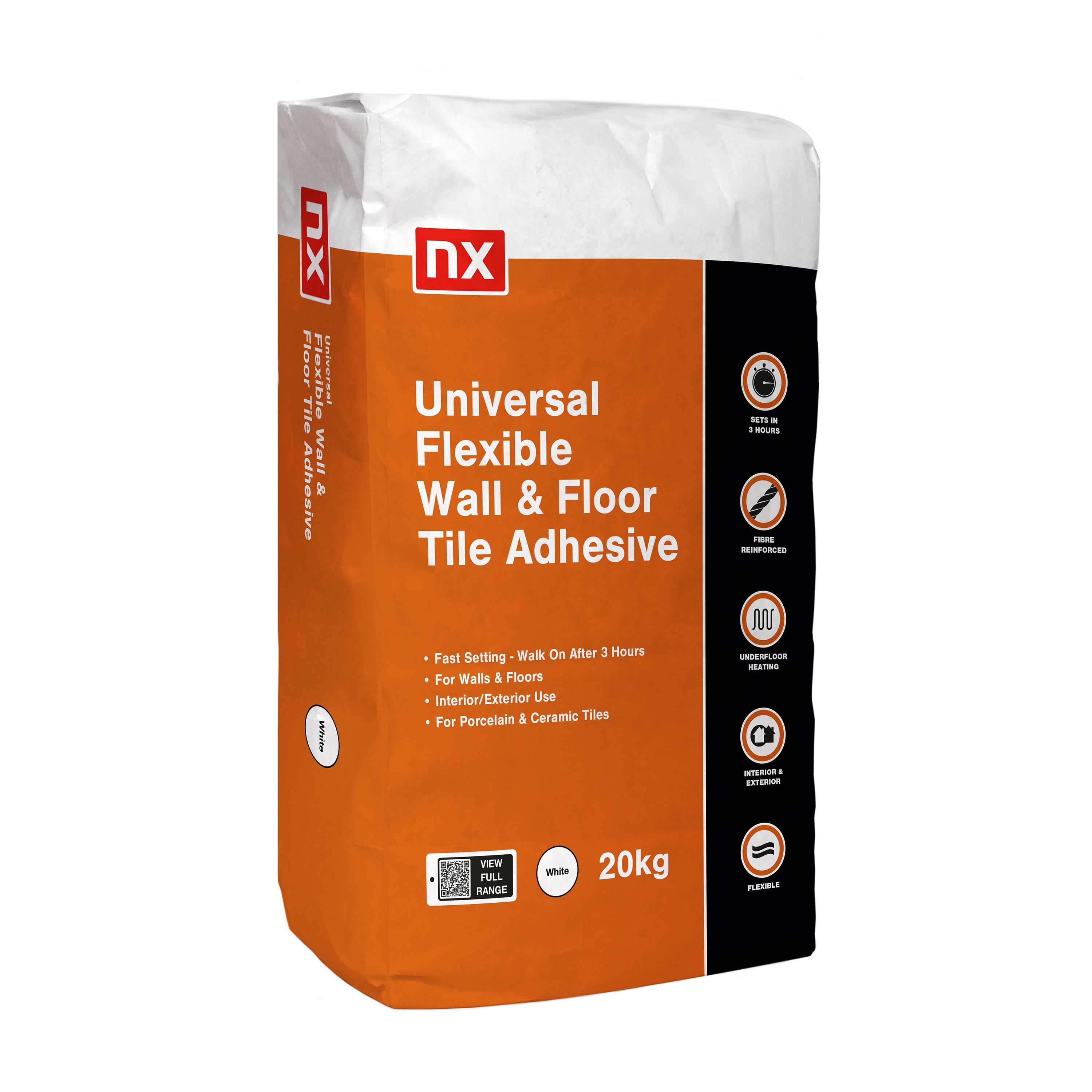 Product image for NX Universal Flexible Stone white Tile Adhesive, 20kg