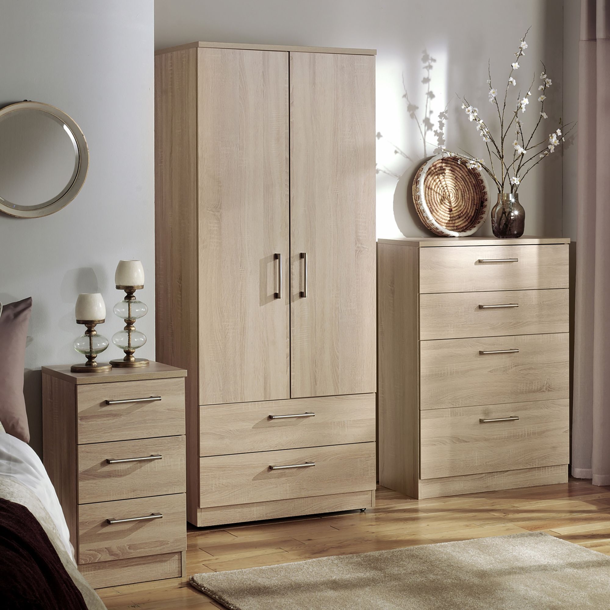 Oak effect 3 Drawer Vanity unit (H)795mm (W)930mm (D)415mm