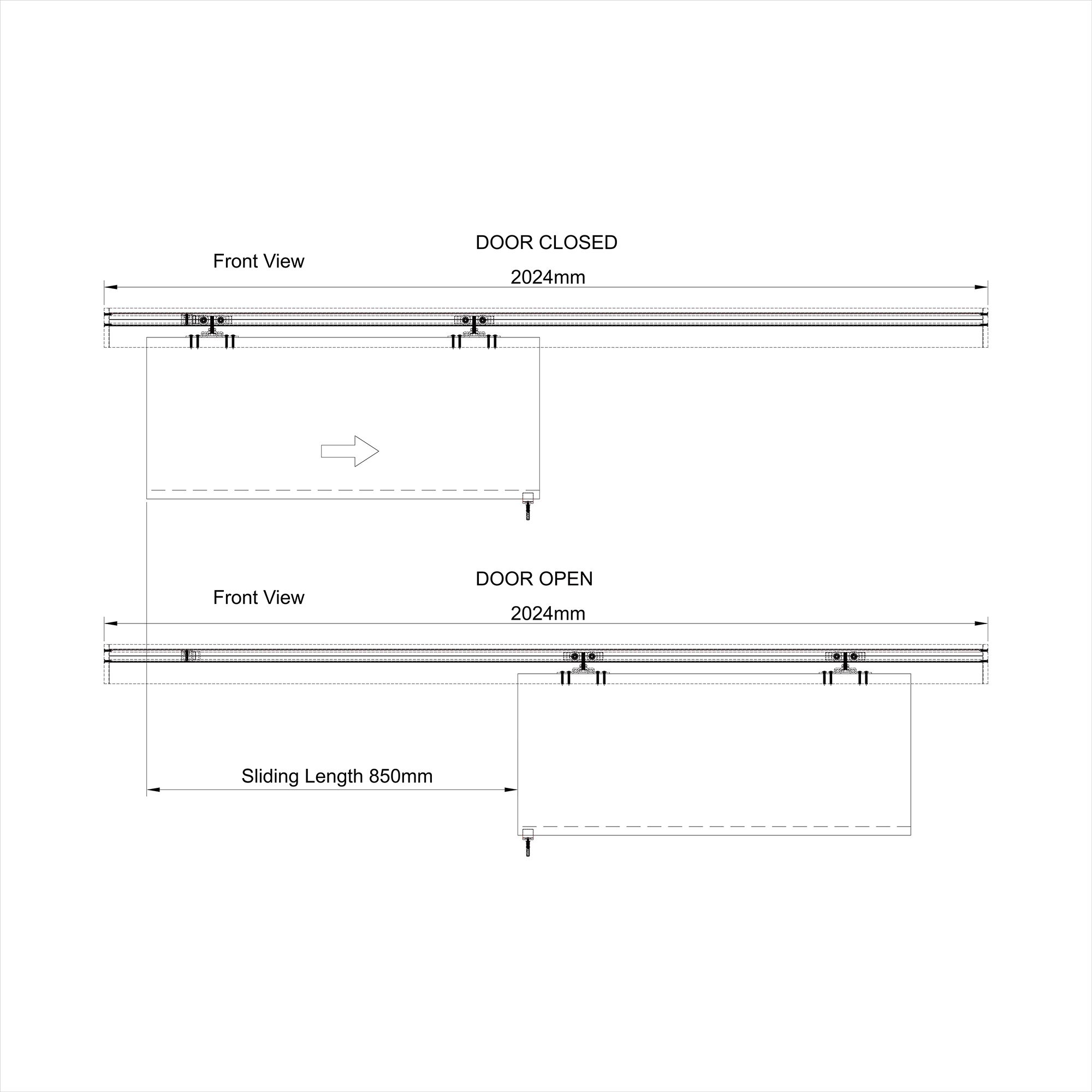 Oleni Silver Sliding door track system (L) 200cm