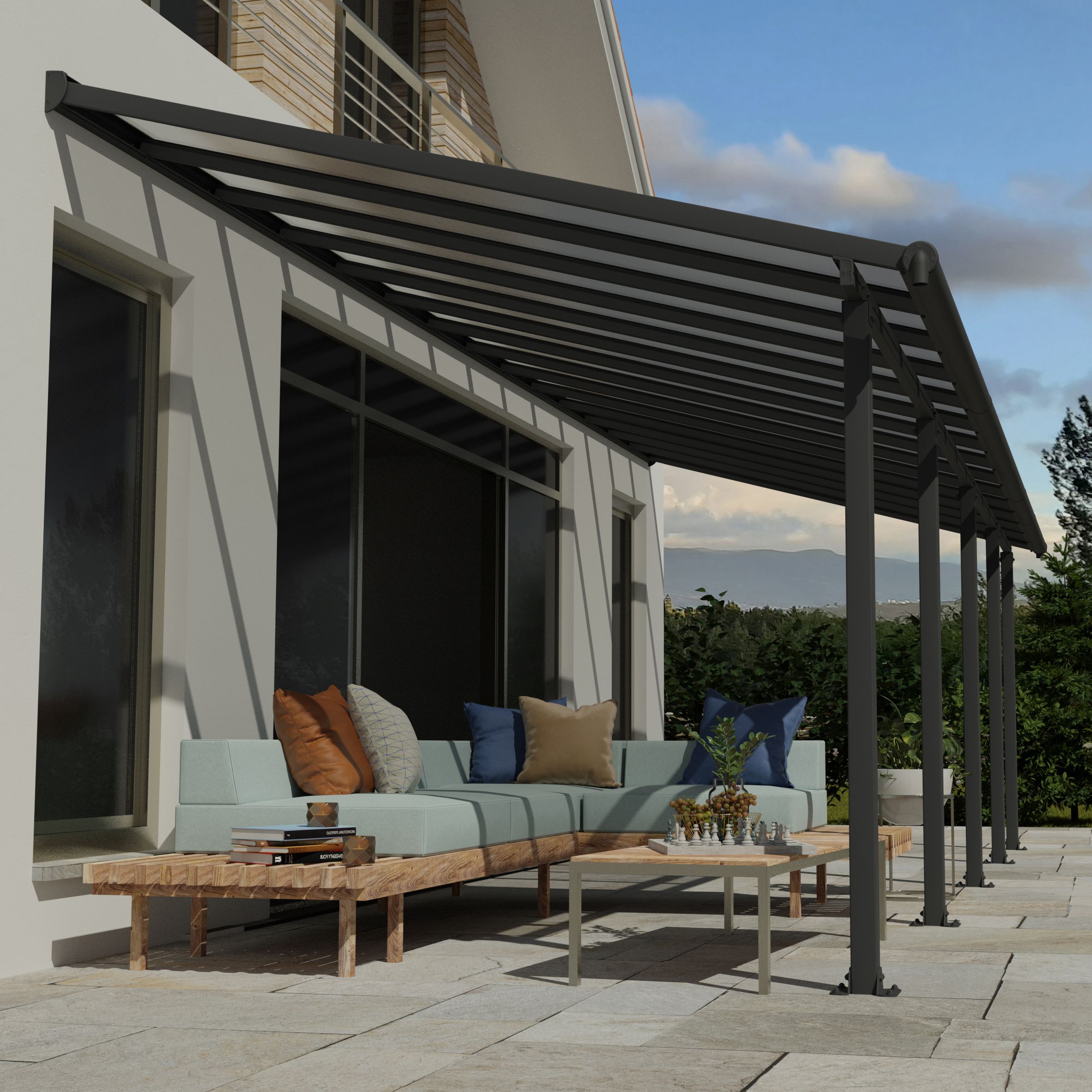 Olympia Grey Patio cover (H)3050mm (W)2950mm (D)8510mm