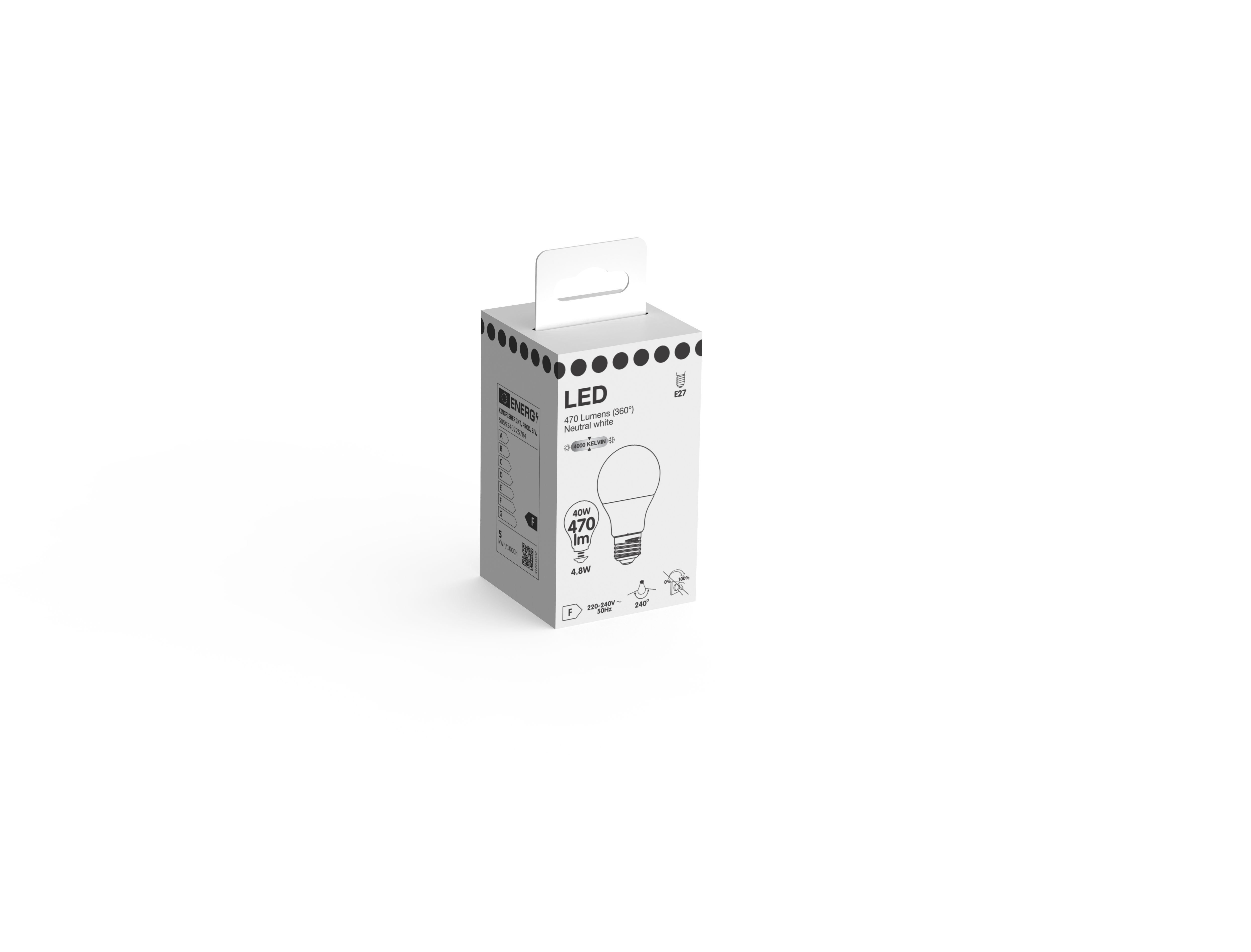 OPP E27 4.8W 470lm 240° White A60 Neutral white LED Light bulb