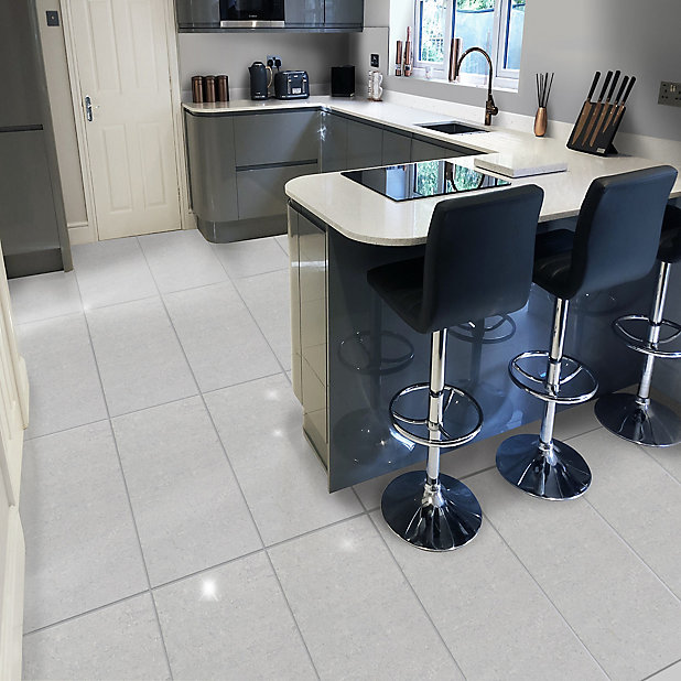 Once Grey Gloss Speckled Stone, Marble Effect Floor Tiles B Q
