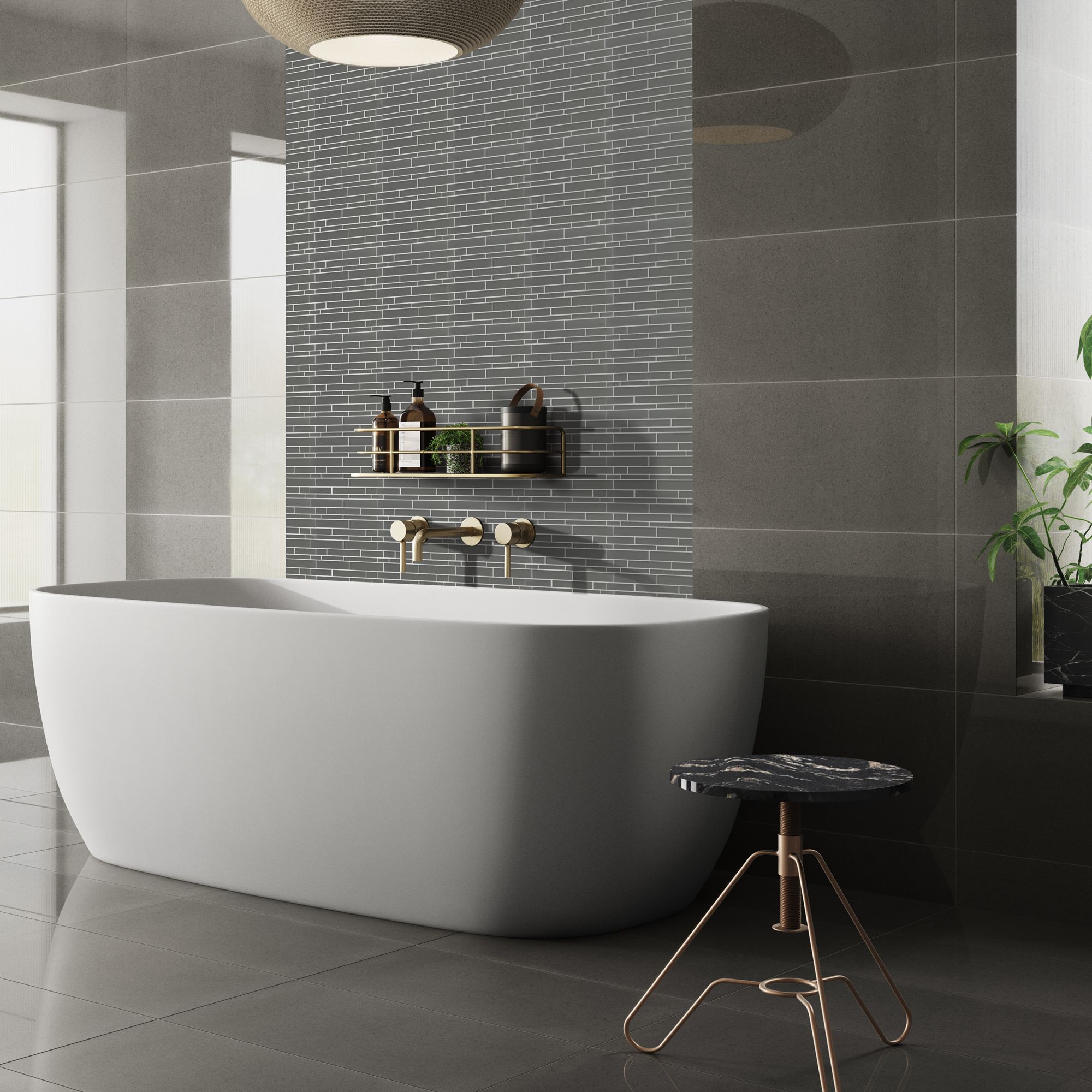 Opulence Smoke grey Frosted Glass Mosaic tile, (L)294mm (W)323mm