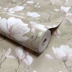 Opus Cream & Pink Petalina Floral Patterned Embossed Wallpaper