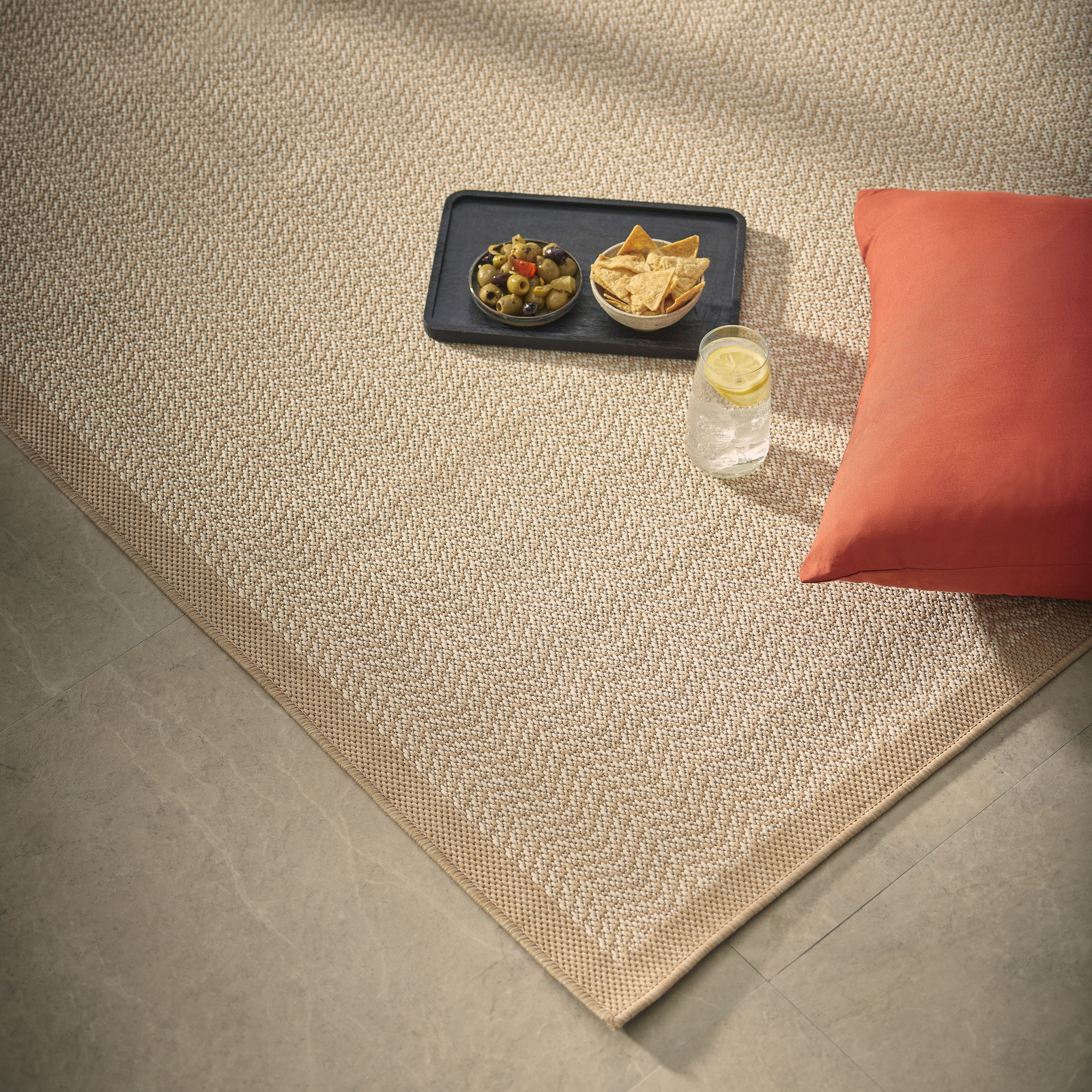 Origins Beige Herringbone Woven effect Medium Indoor & outdoor Rug, (L)100cm x (W)150cm