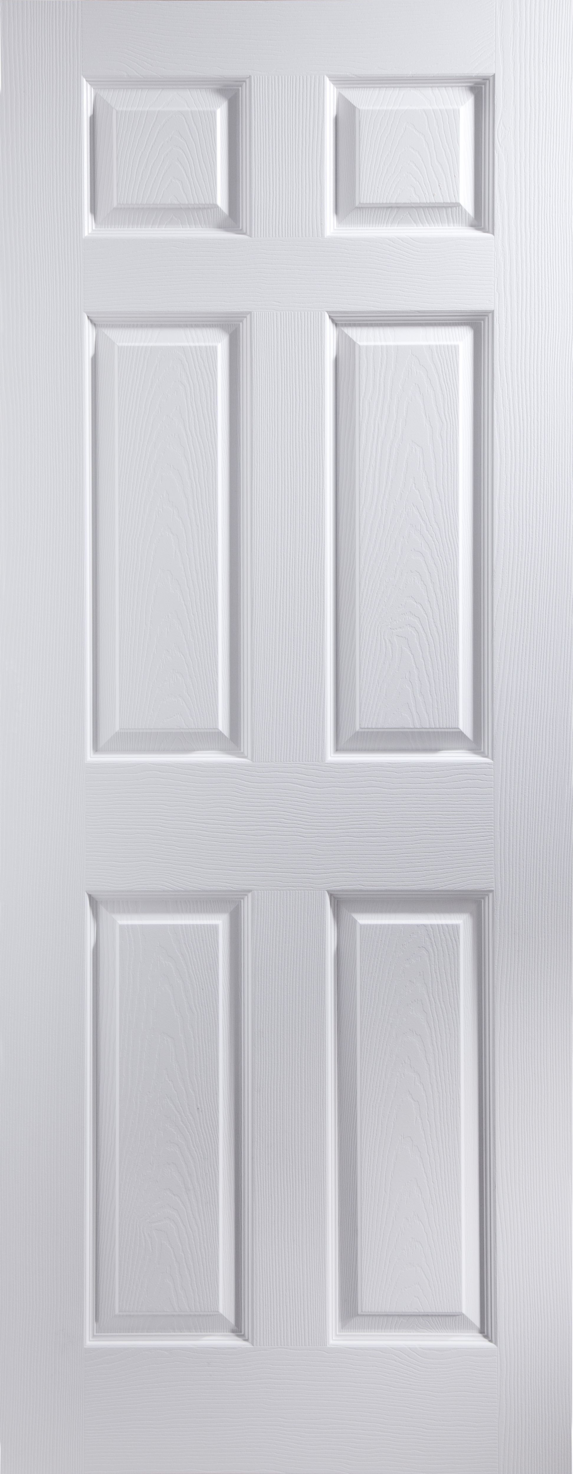 Painted 6 panel Unglazed White Woodgrain effect Internal Door, (H)1981mm (W)610mm (T)35mm