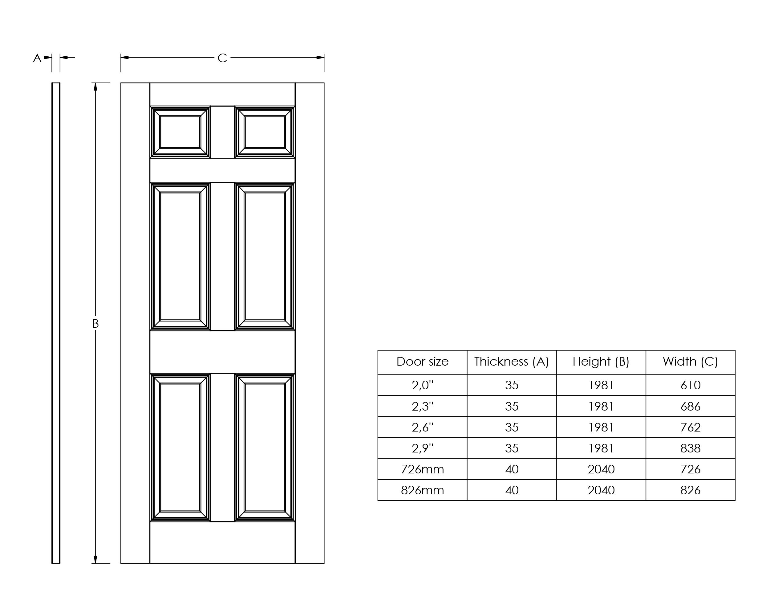 Painted 6 panel Unglazed White Woodgrain effect Internal Door, (H)2040mm (W)826mm (T)40mm