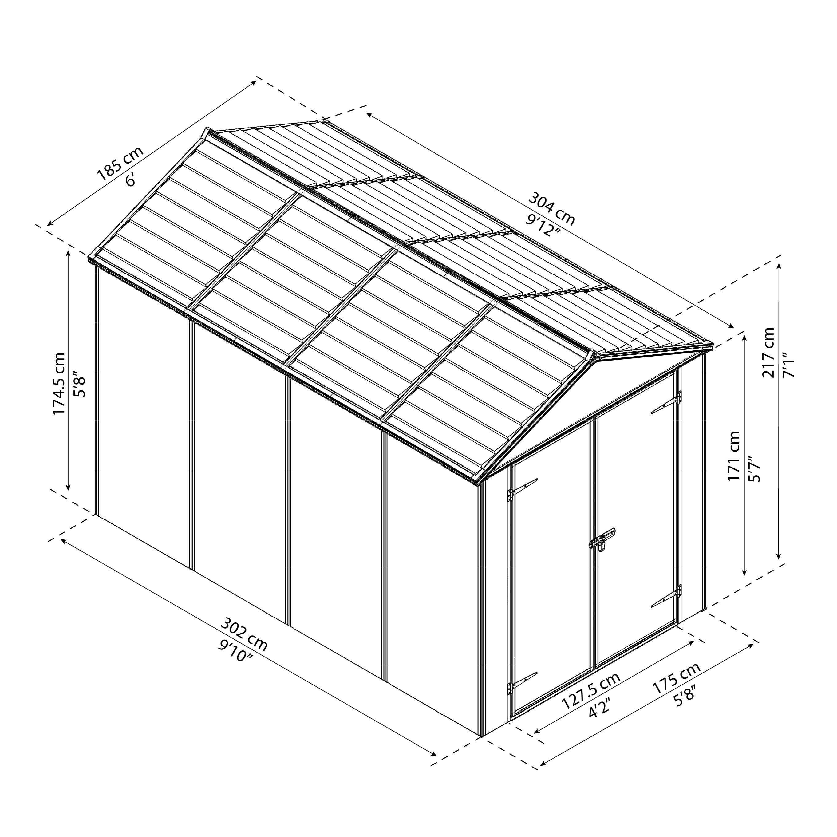 Palram - Canopia Abri de jardin 10x6 ft Apex Dark grey Plastic 2 door Shed with floor