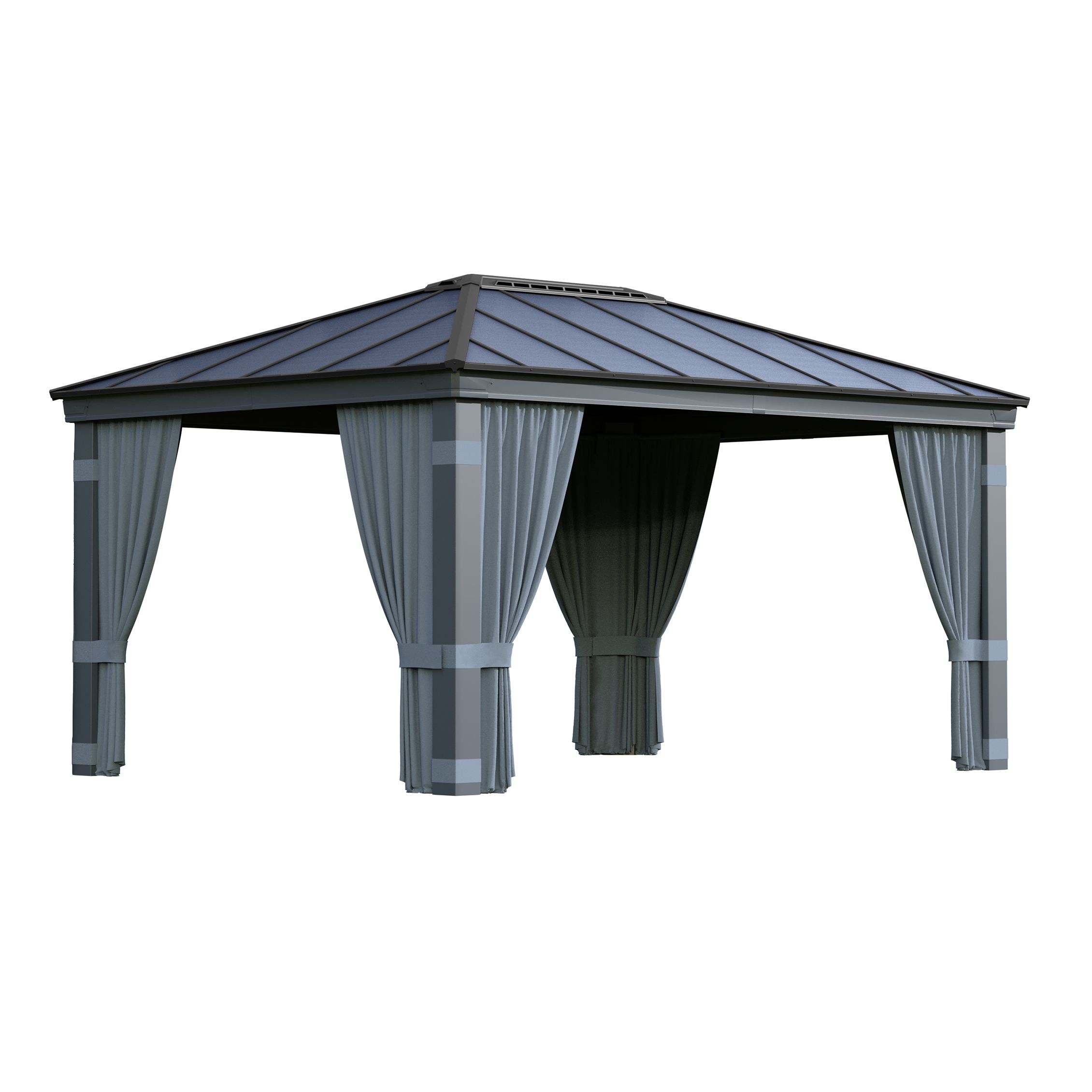 Palram - Canopia Dallas Grey Polyester (PES) Gazebo curtain, Pack of 4 (L)2120mm (W)4400mm