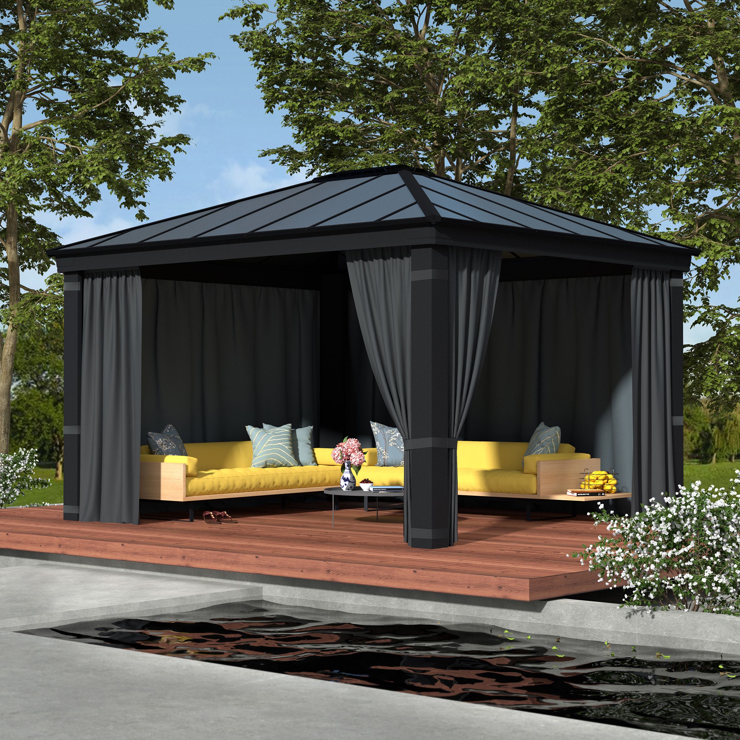 Palram - Canopia Dallas Grey Polyester (PES) Gazebo curtain, Pack of 4 (L)2120mm (W)5070mm
