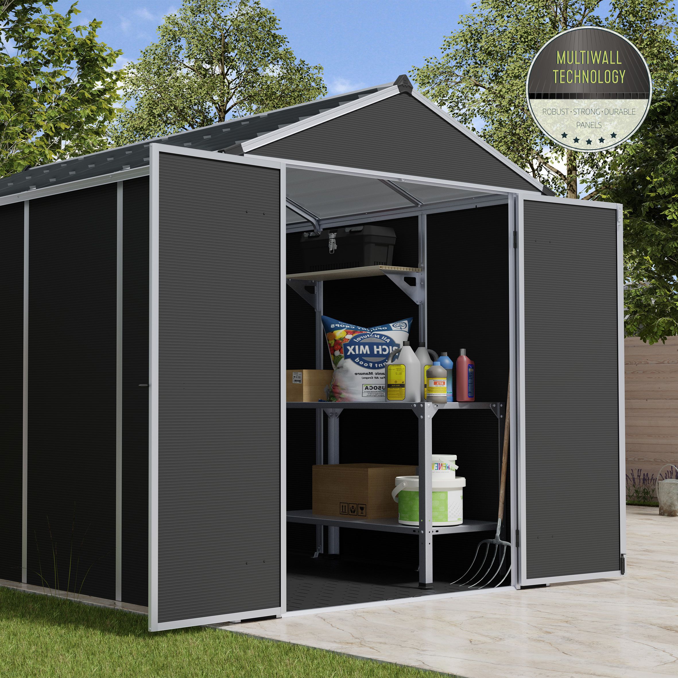 Palram - Canopia Rubicon 10x6 ft Apex Dark grey Plastic 2 door Shed with floor