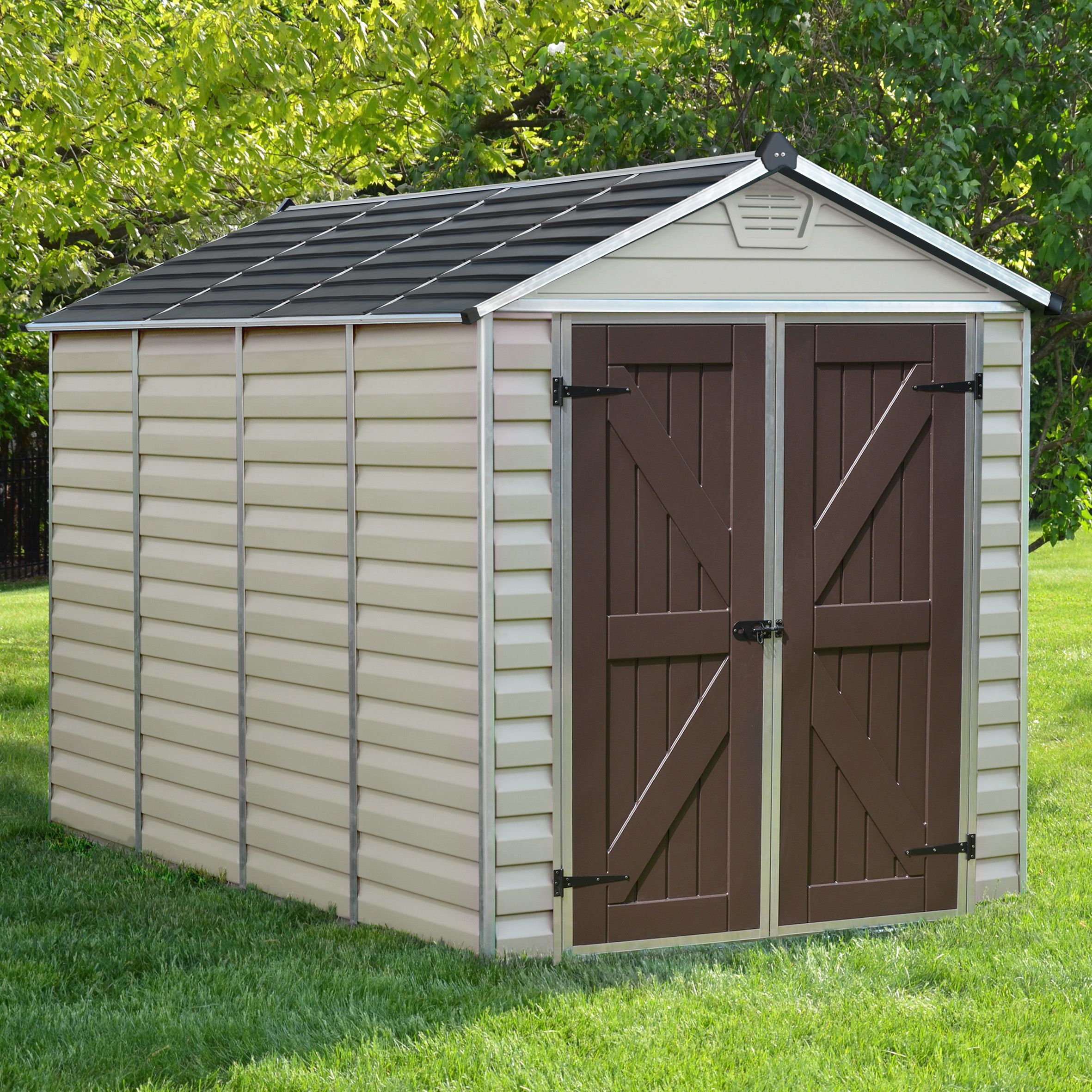 Palram - Canopia Skylight 10x6 ft Apex Tan Plastic 2 door Shed with floor
