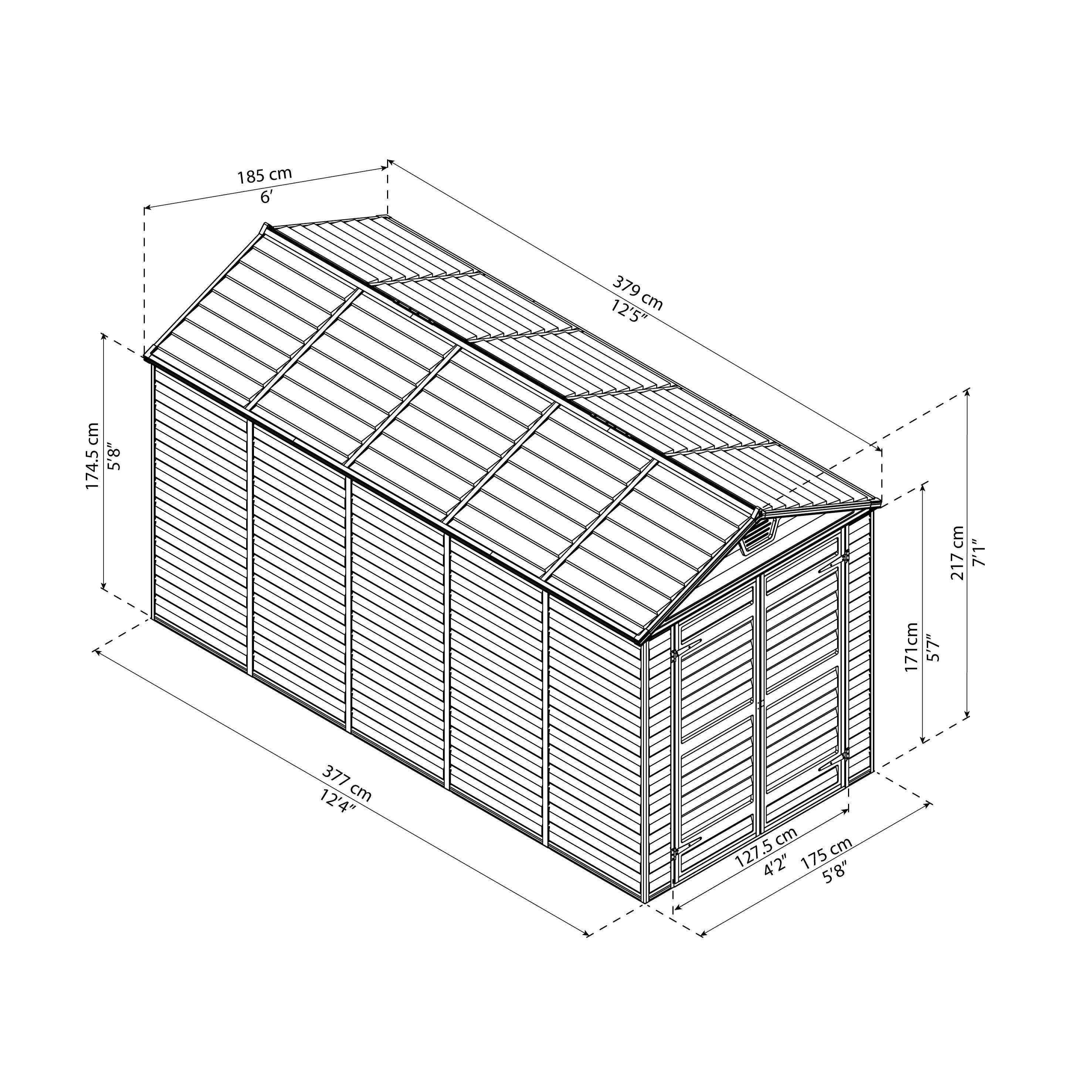 Palram - Canopia Skylight 12x6 ft Apex Dark grey Plastic 2 door Shed with floor