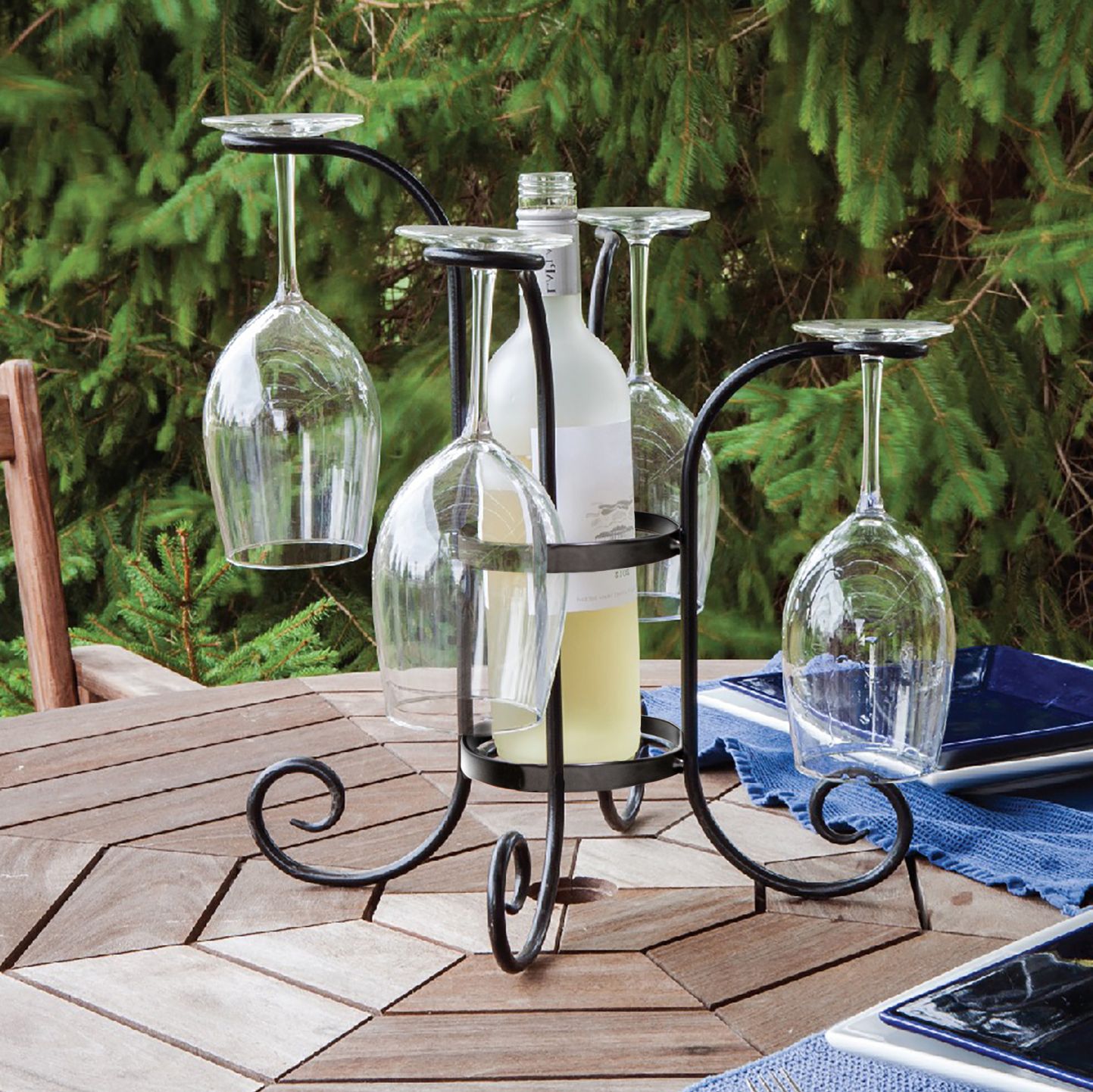 Panacea Black Gloss Freestanding Wine glass & bottle rack, (H) 310mm x (W) 20mm