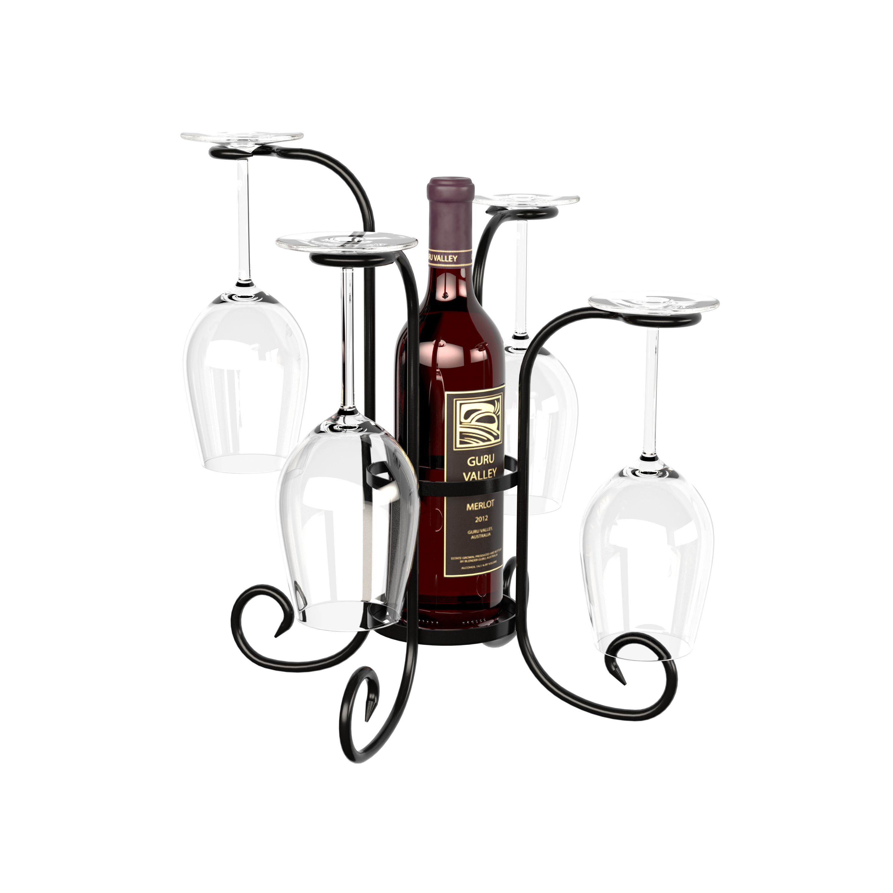Panacea Black Gloss Freestanding Wine glass & bottle rack, (H) 310mm x (W) 20mm