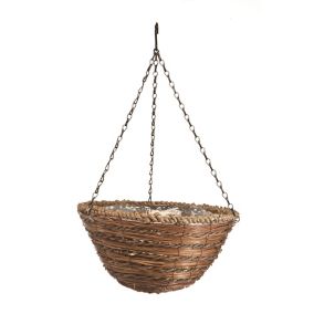 Panacea Fern & rope Natural Round Rattan Hanging basket, 35cm
