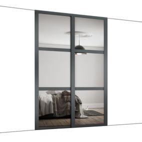 Panel Shaker Mirrored Graphite 2 door Sliding Wardrobe Door kit (H)2260mm (W)1449mm