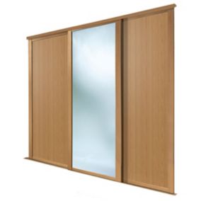 Panel Shaker Mirrored Oak effect 3 door Sliding Wardrobe Door kit (H)2260mm (W)2136mm