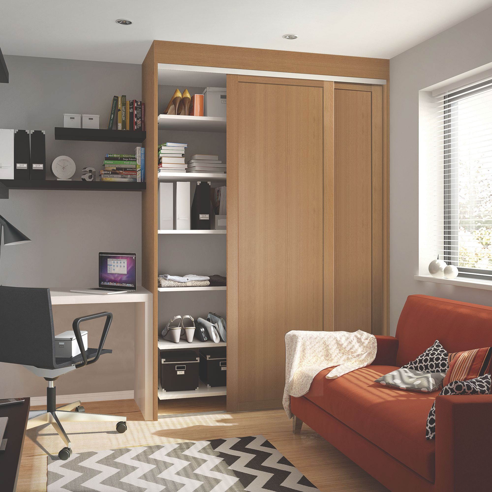 Panel Shaker Natural oak effect 2 door Sliding Wardrobe Door kit (H)2223mm (W)610mm