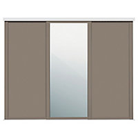 Panel Shaker With 1 mirror door Stone grey 3 door Sliding Wardrobe Door kit (H)2260mm (W)2592mm