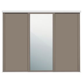 Panel Shaker With 1 mirror door Stone grey 3 door Sliding Wardrobe Door kit (H)2260mm (W)2592mm