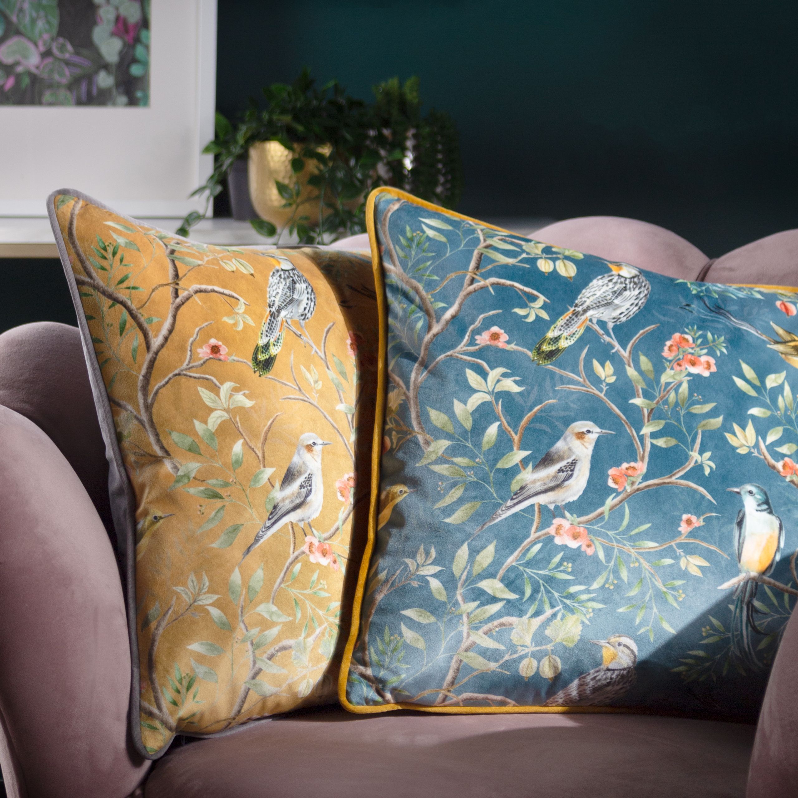 Paoletti Slate Blue Chinoiserie Print effect Indoor Cushion, (L)45cm x (W)45cm
