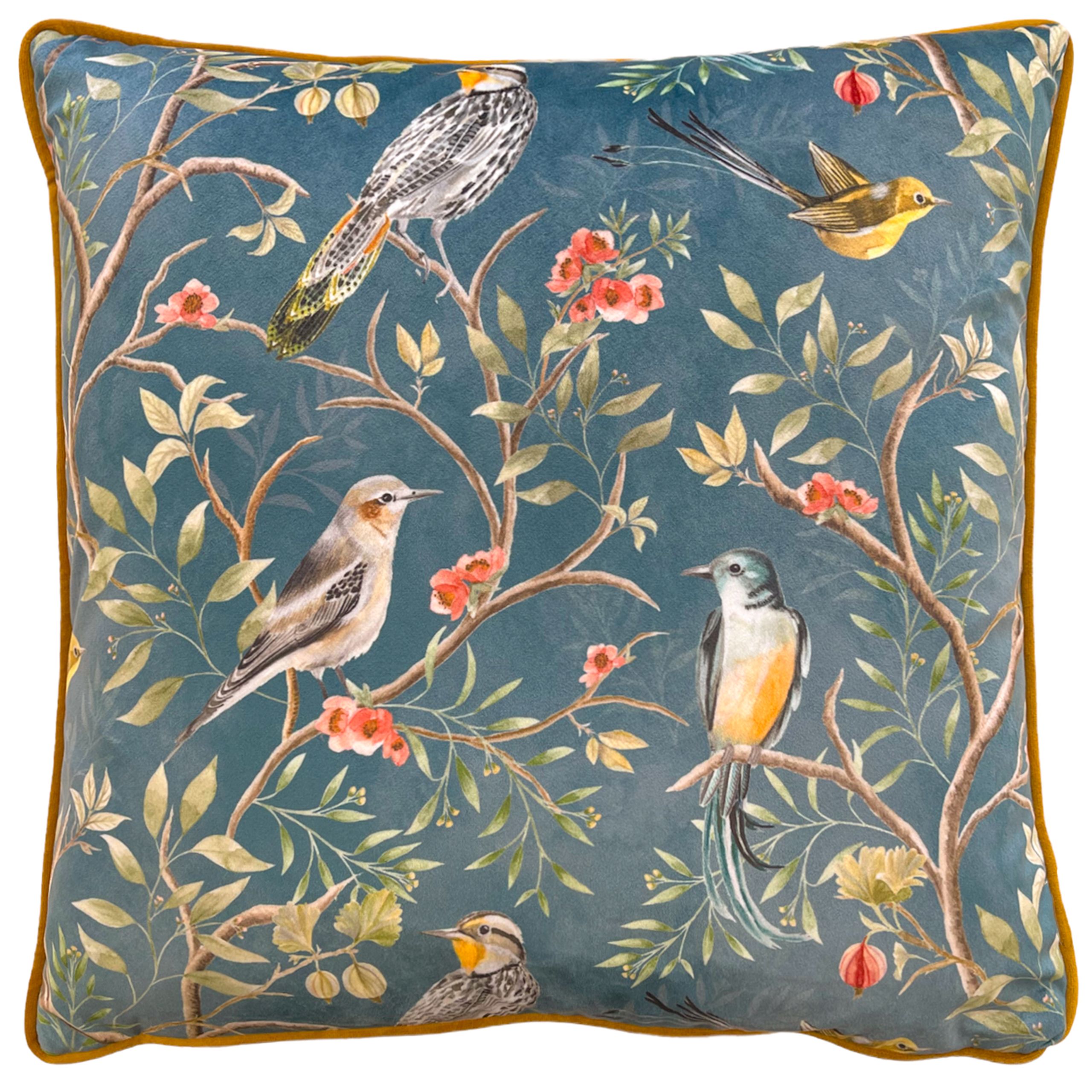 Paoletti Slate Blue Chinoiserie Print effect Indoor Cushion, (L)45cm x (W)45cm