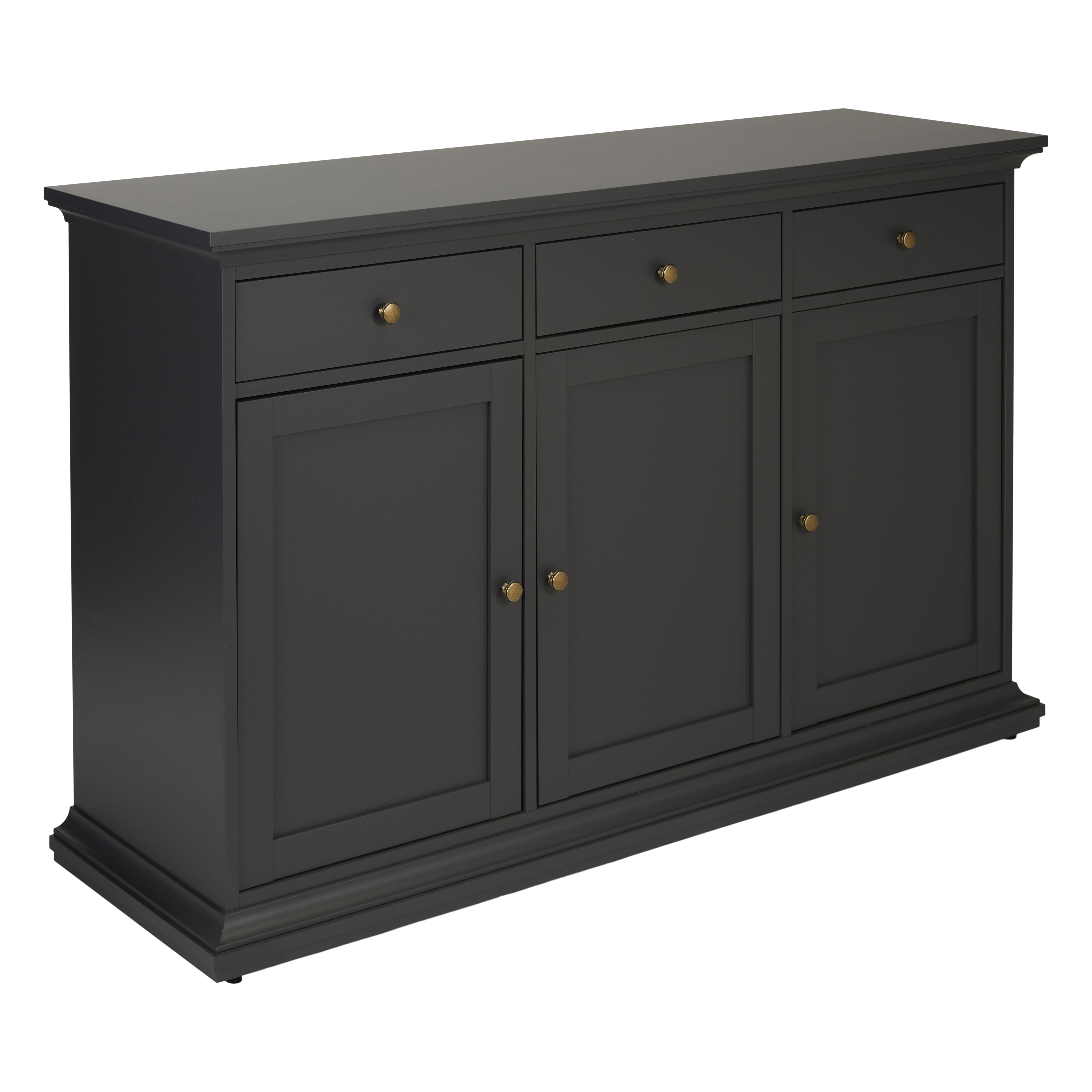 Paris Grey Chipboard 3 door 3 drawer Large Sideboard (H)916mm (W)1437mm (D)461mm