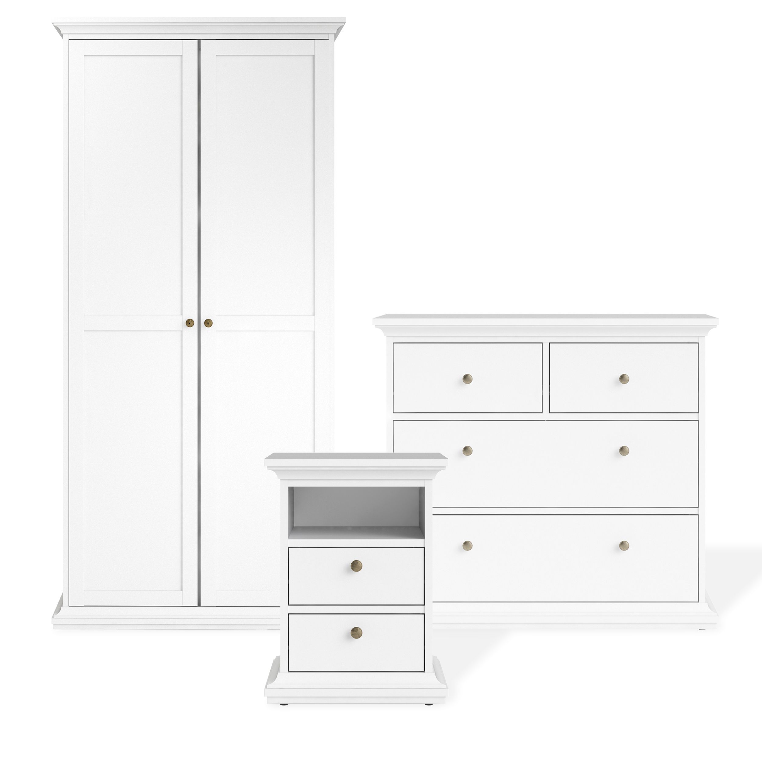 Paris Matt white 2 Drawer Bedside table (H)588mm (W)436mm (D)400mm