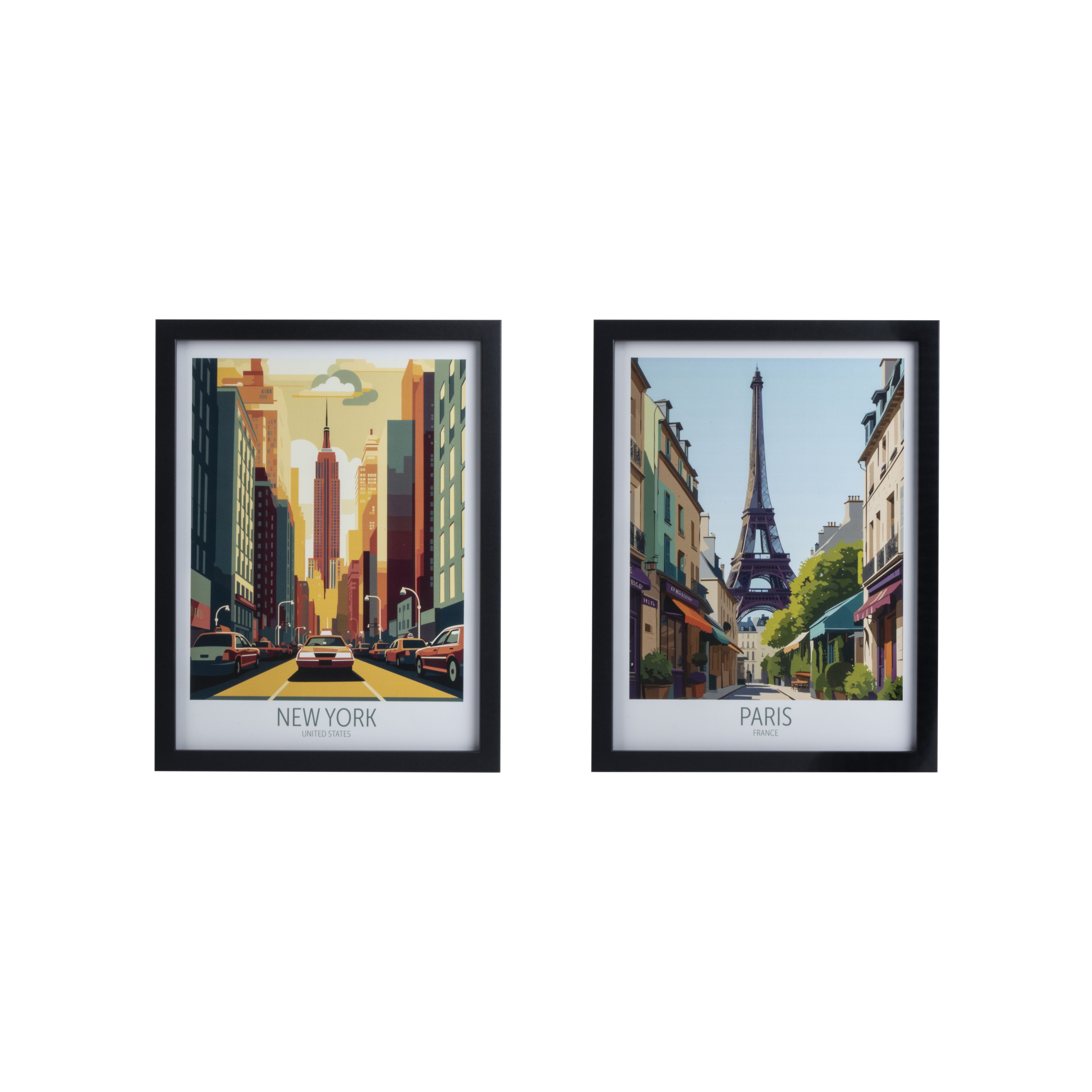 Paris & New York City Multicolour Framed print (H)43cm x (W)33cm, Set of 2