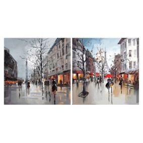 Paris street scenes Multicolour Canvas art, Set of 2 (H)400mm (W)400mm