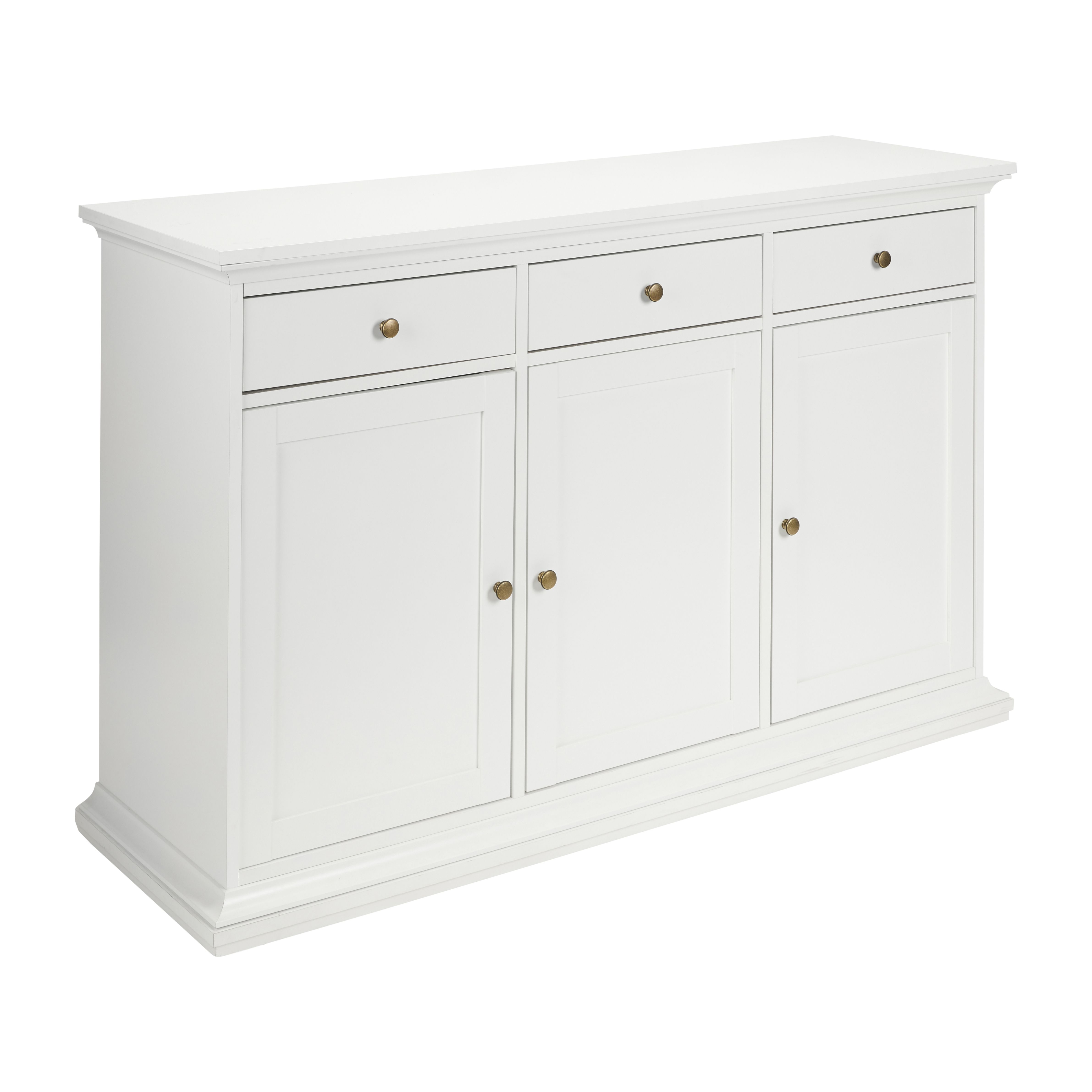Paris White Chipboard 3 door 3 drawer Large Sideboard (H)916mm (W)1437mm (D)461mm
