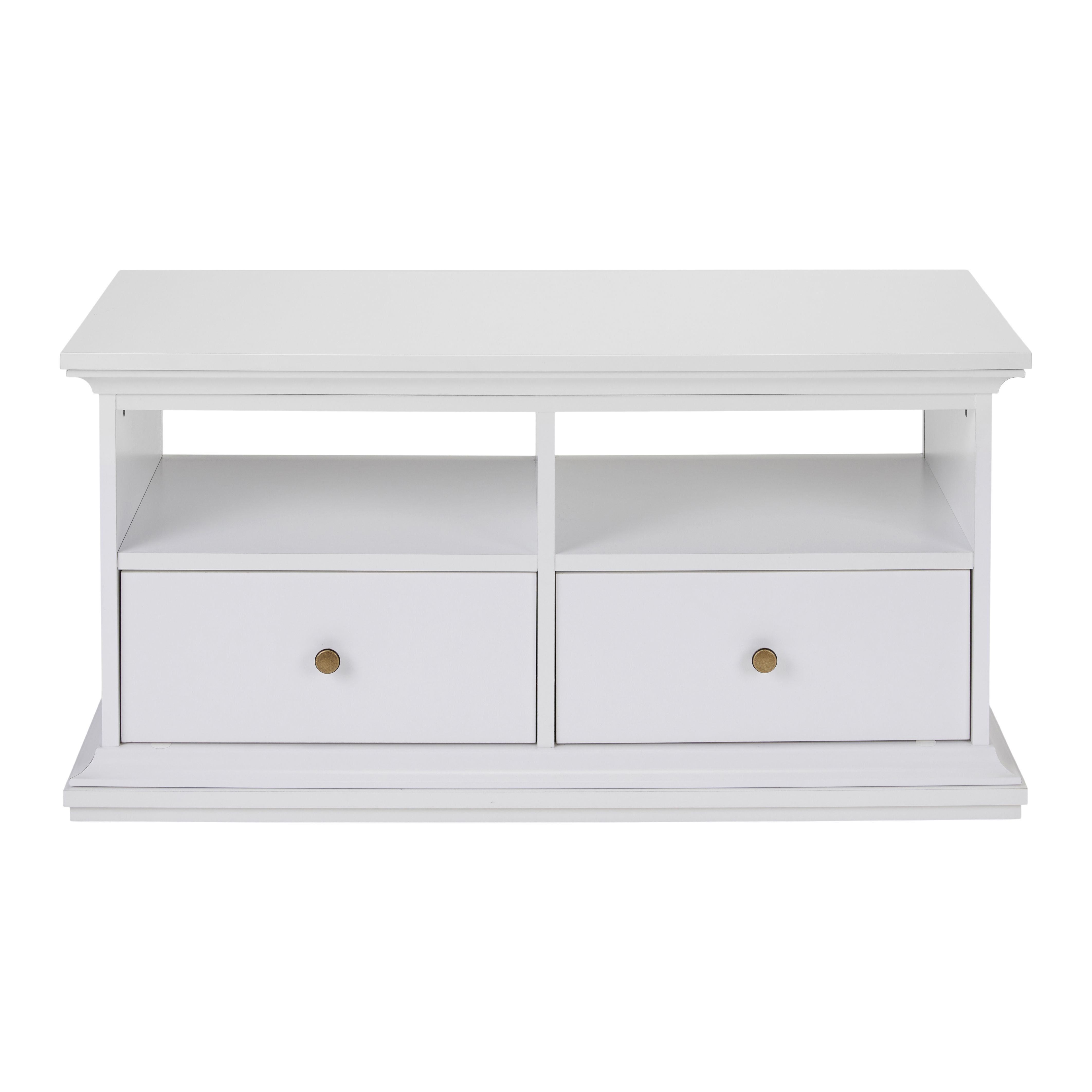 Paris White TV stand with 2 shelves, (H)50.7cm x (W)102cm x (D)41.6cm